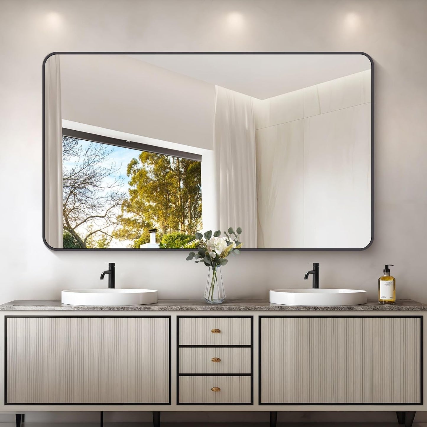 60x36 Inch Matte Black Bathroom Mirror With Metal Frame