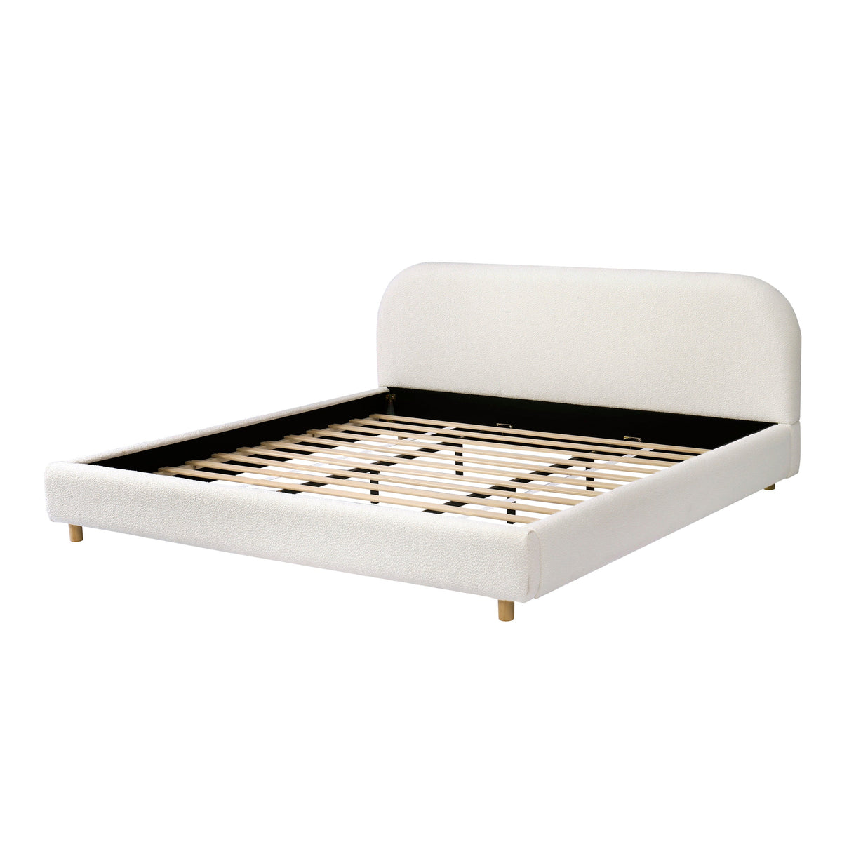 California King Size Upholstered Bed With Boucle Fabric