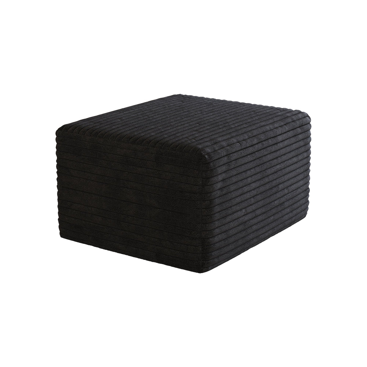 No Assembly Required Sofa Ottoman in Black Plush Corduroy