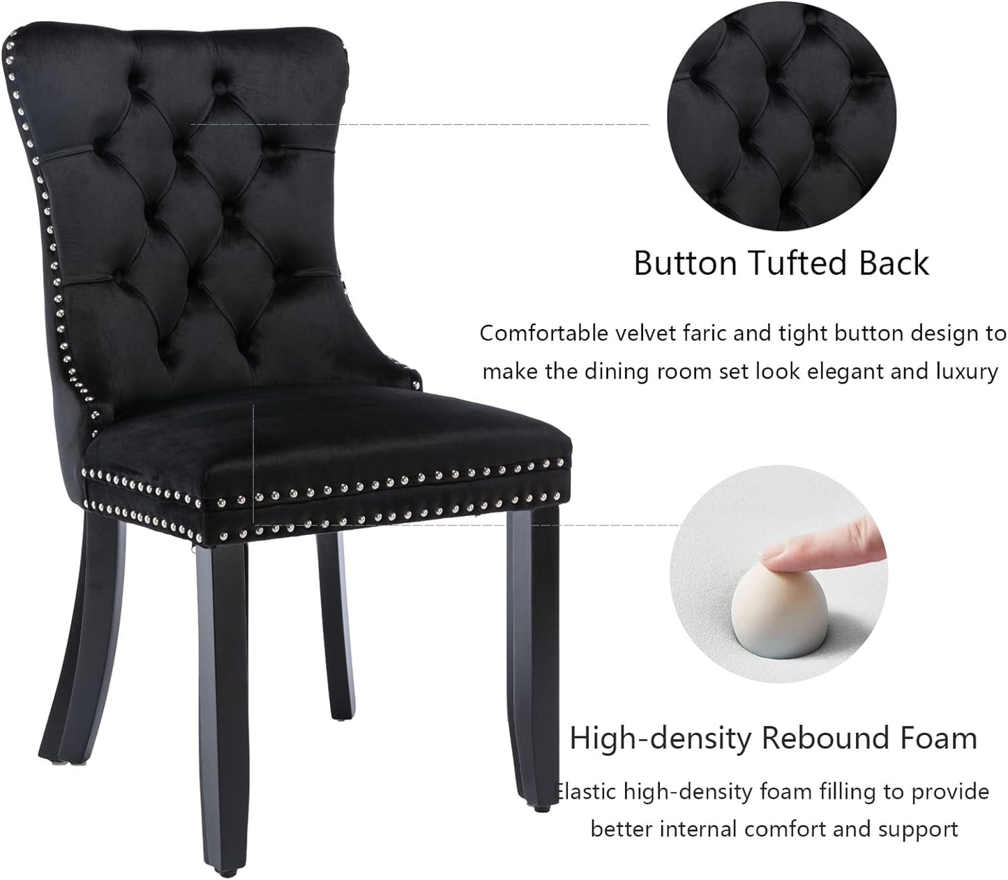 Black Velvet Dining Chairs Set of 4 with Solid Wood Legs