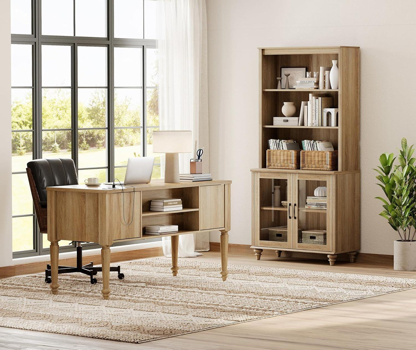 Distressed Oak 56Inch Executive Desk With Charging Station