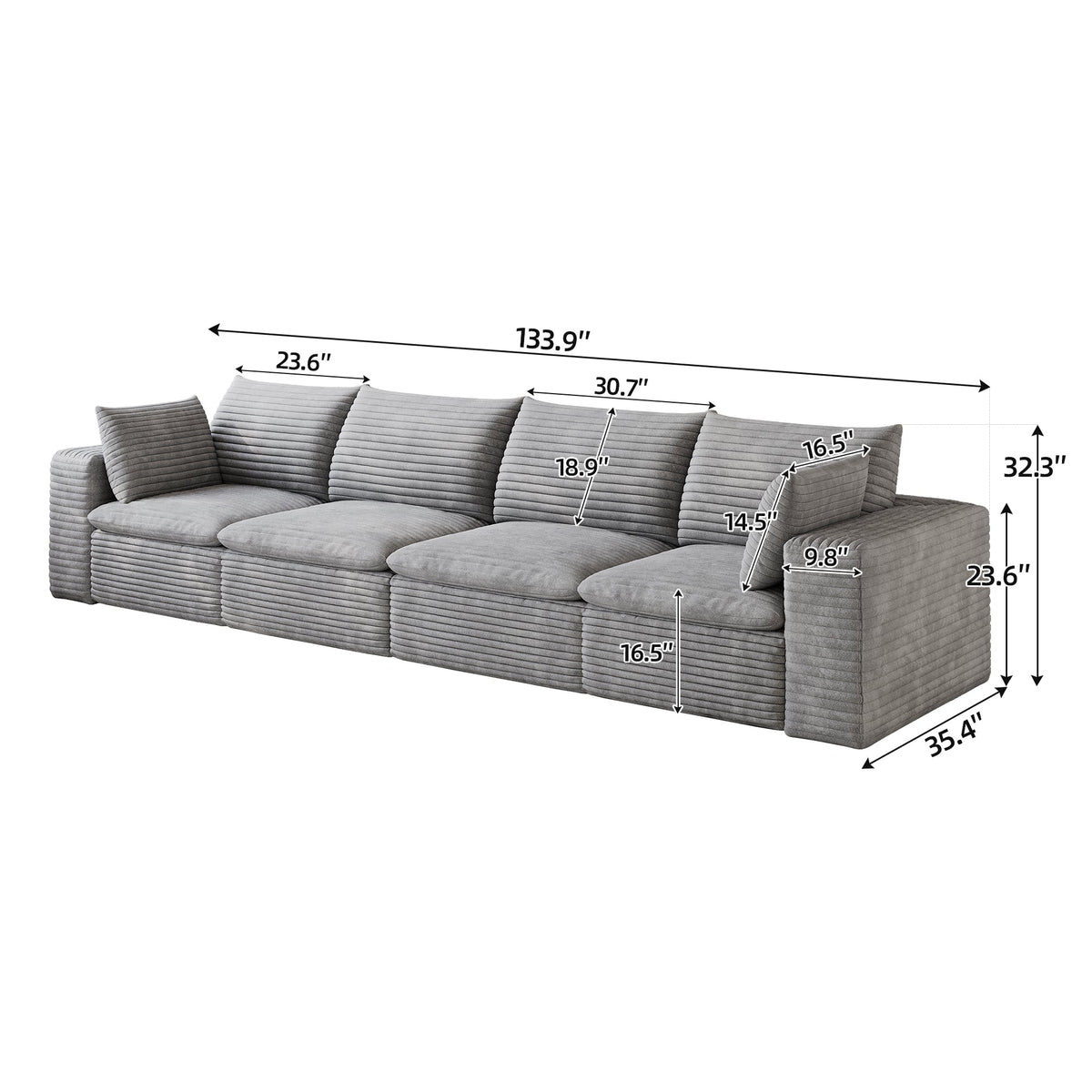 134" Cloud Sofa in Corduroy Fabric