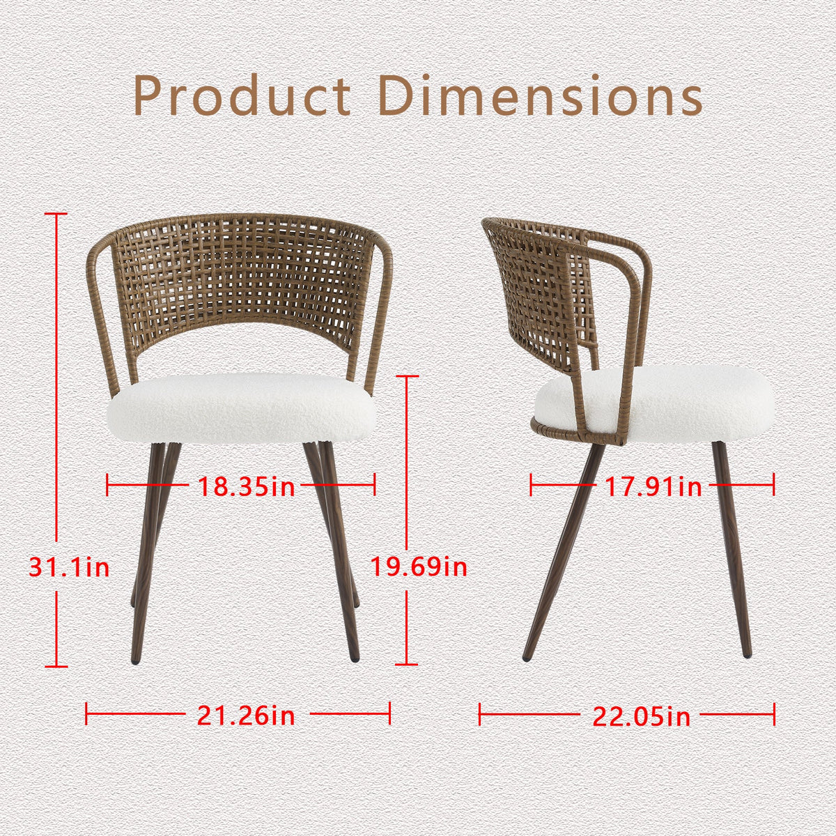 Wicker Dining Chairs - 2-Piece Set - Farmhouse Soft Cushioned