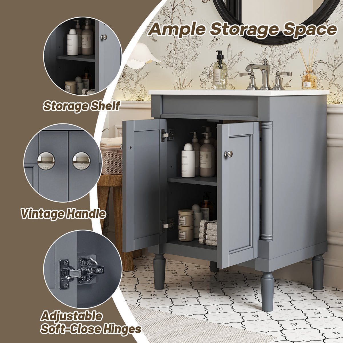 24" Bathroom Vanity with Top Sink and Storage