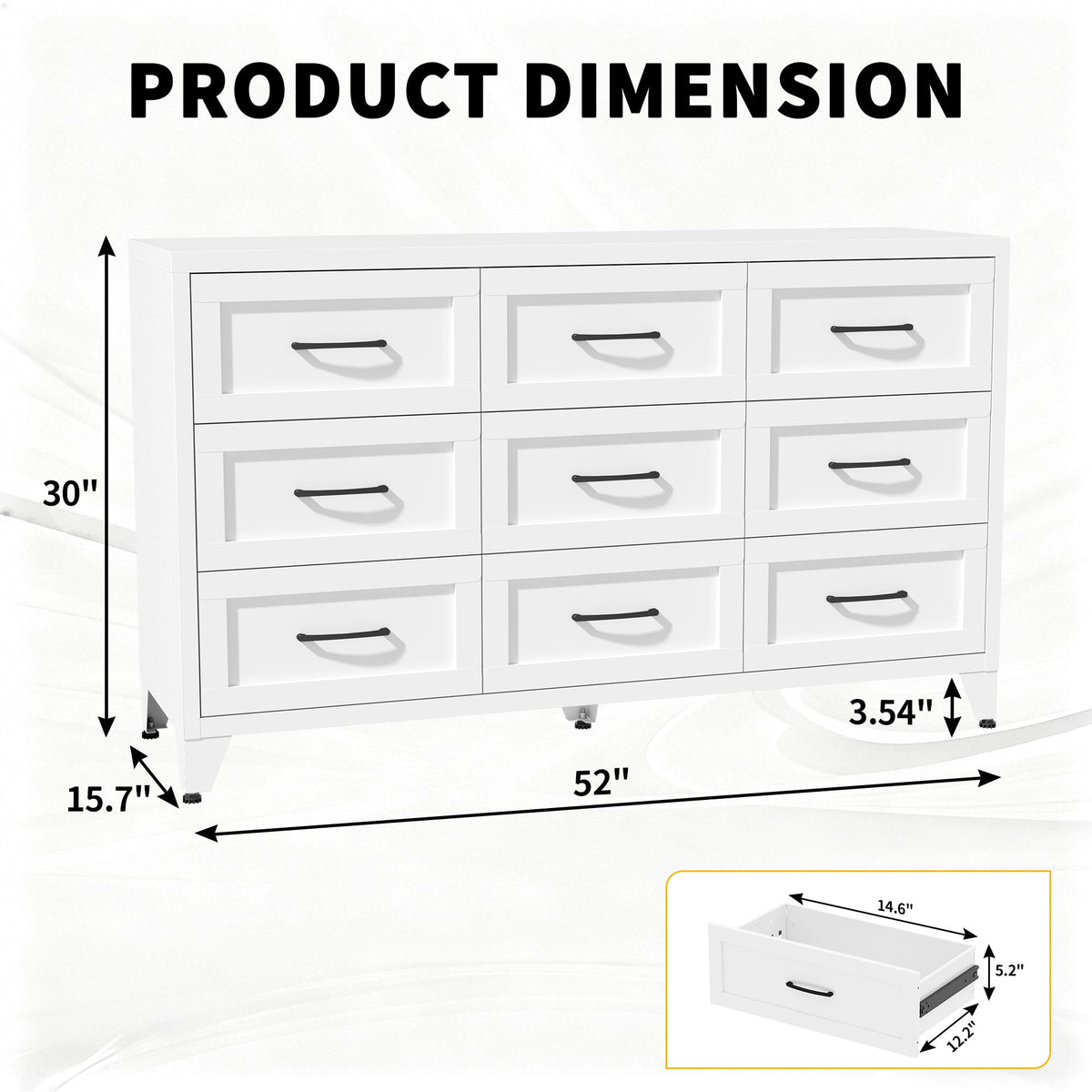 9 Drawer Dresser for Bedroom, Metal Profile Chest of Drawers