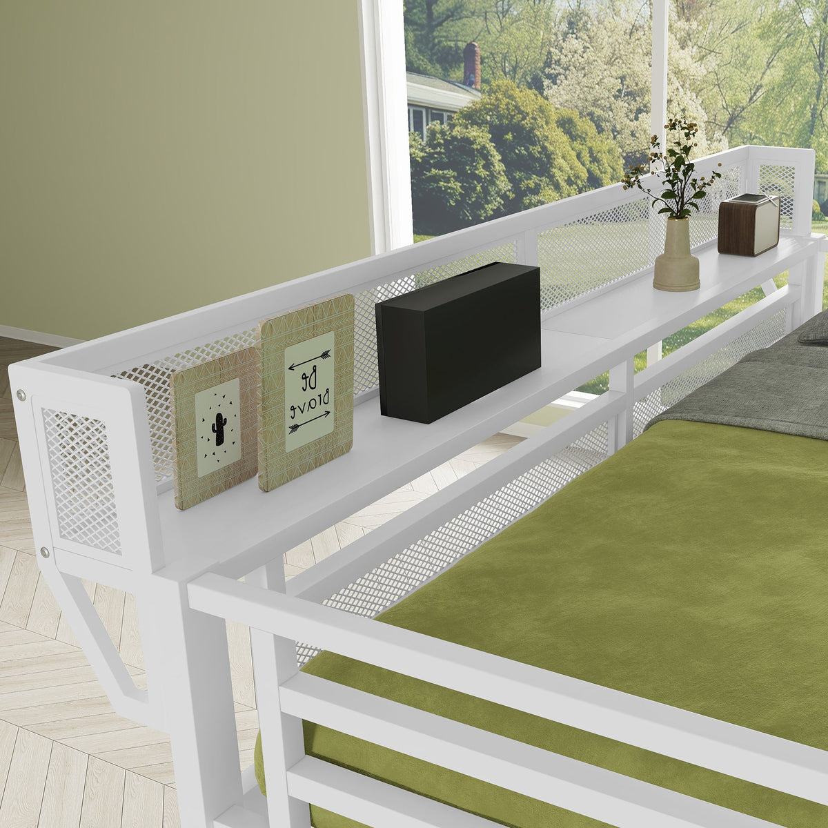 Full Size Loft Bed with Stairs and Storage Shelves