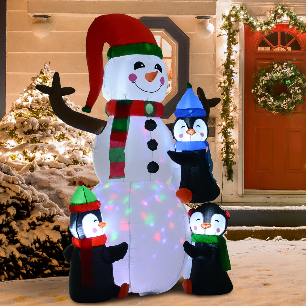 HOMCOM 6' Christmas Inflatables Snowman with Penguins