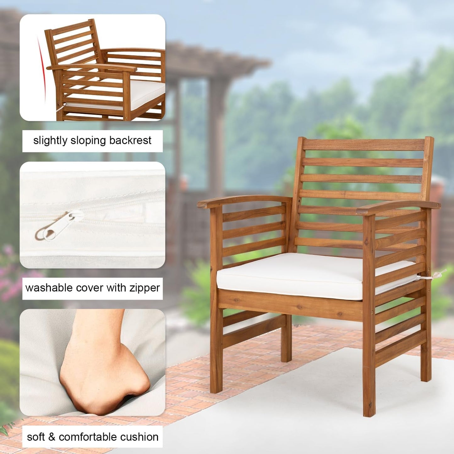 Outdoor Wood Sofa Set Natural Acacia With Thick Cushions