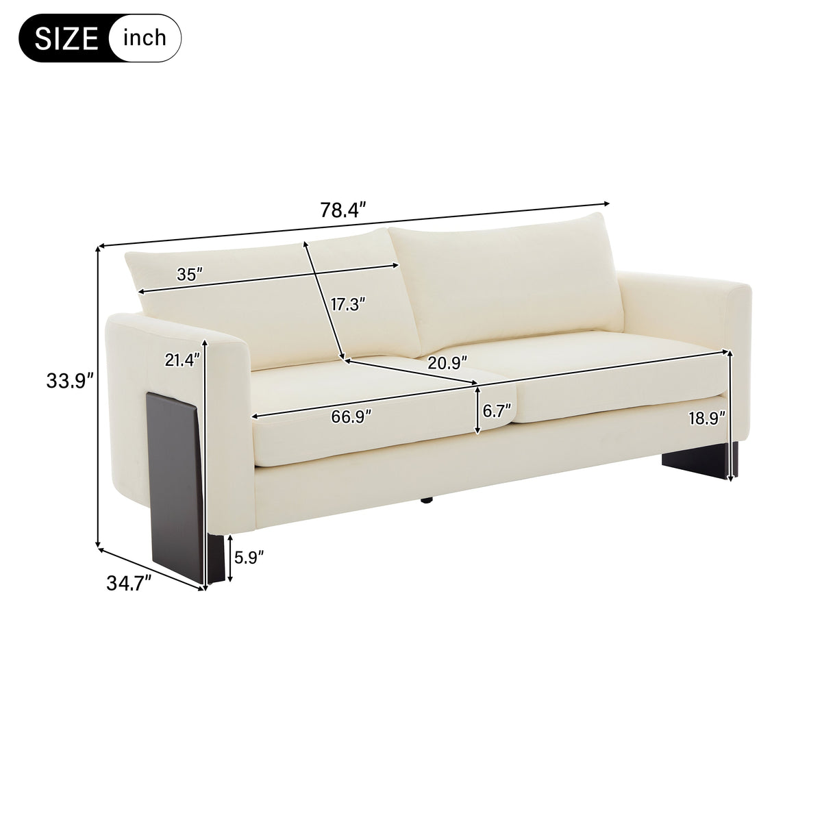 Modern 3-Seater Sofa with Rubberwood Legs