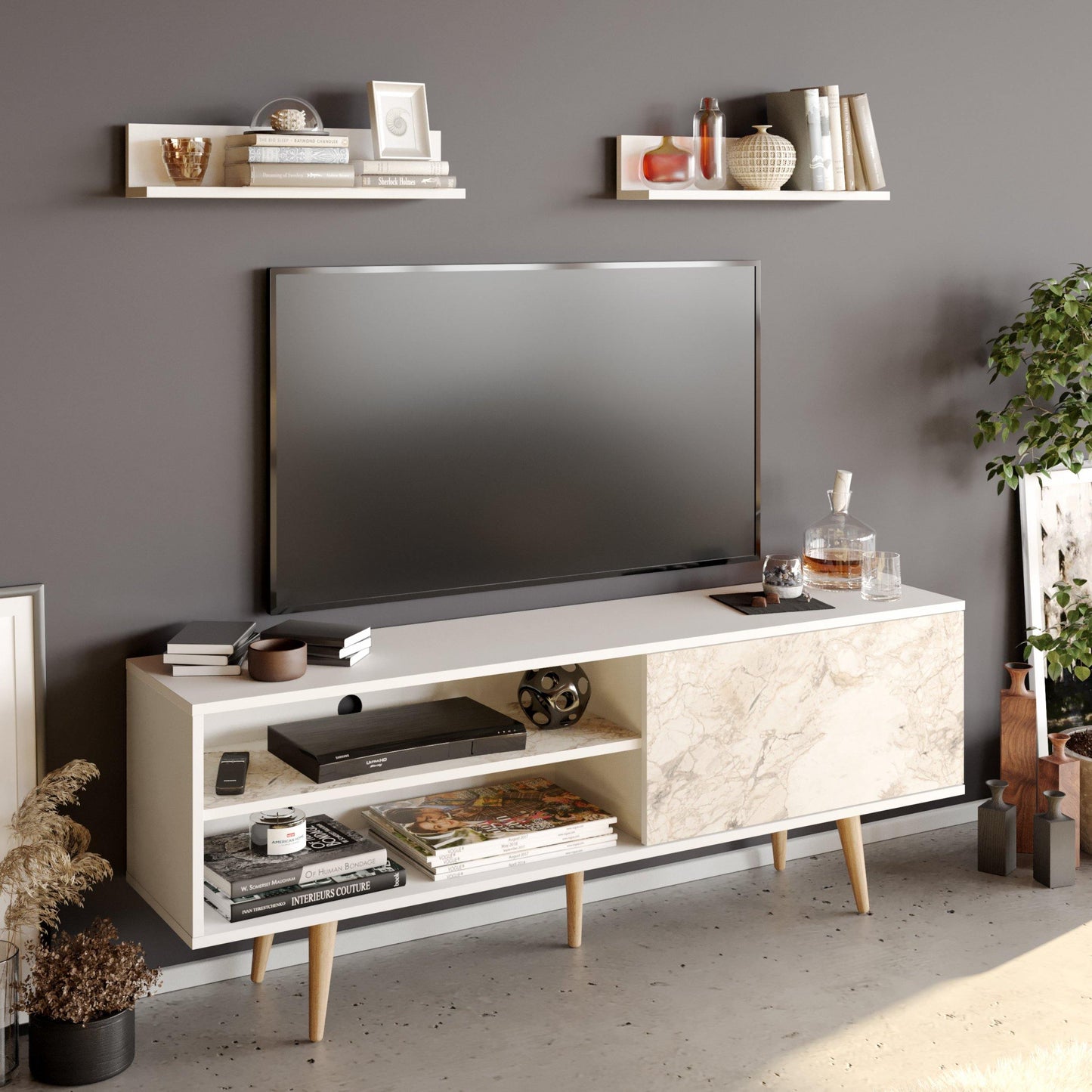 Pi 63" Wide TV Stand with Wall Shelves for TVs up to 72"