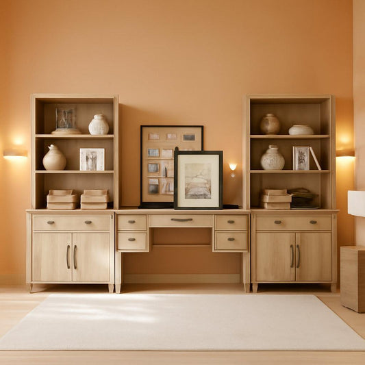 Oak 56 Inch Distressed Contemporary Workstation Desk