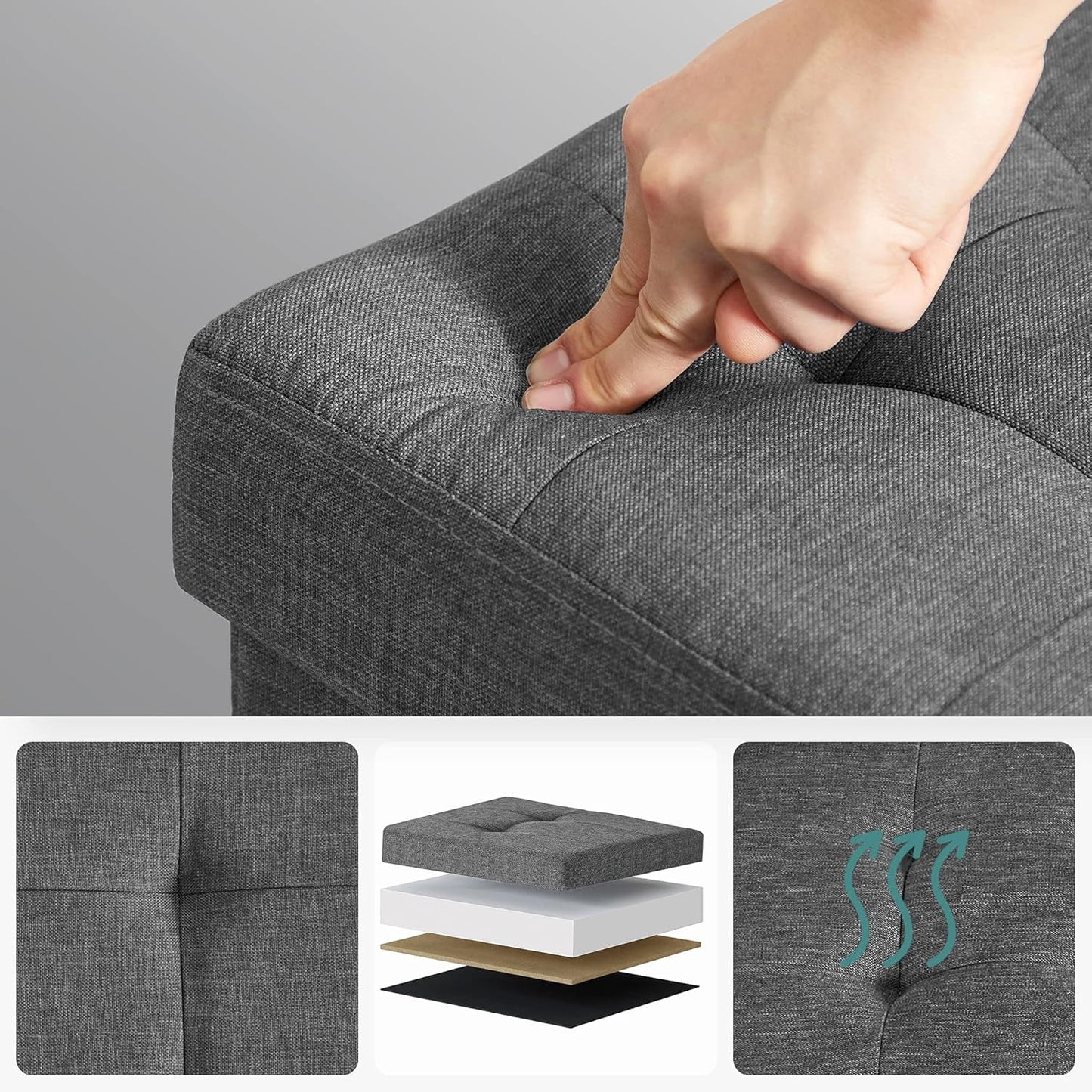 Slate Gray Storage Ottoman Bench 15x30x15.2 Inches