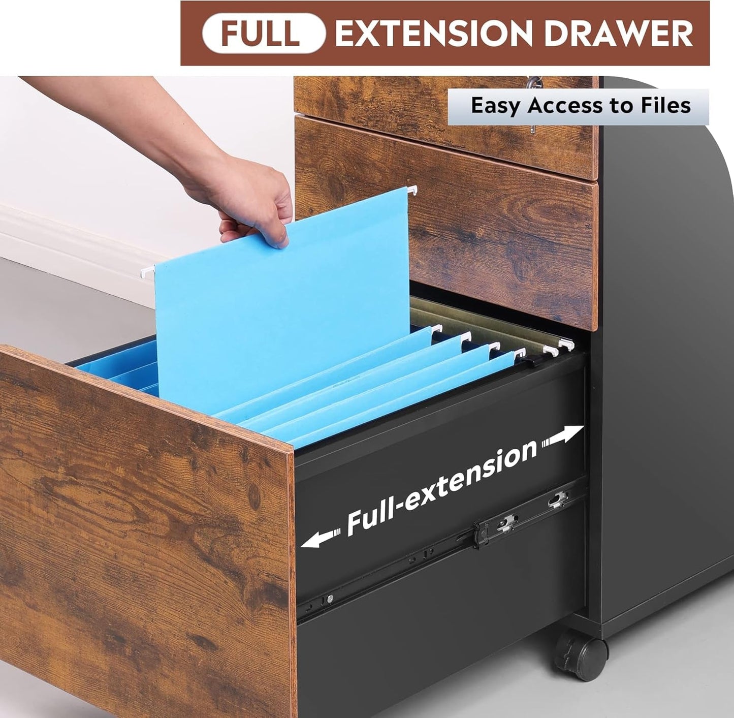 3 Drawer Rolling File Cabinet With Lock For Home Office Organization And Secure Document Storage