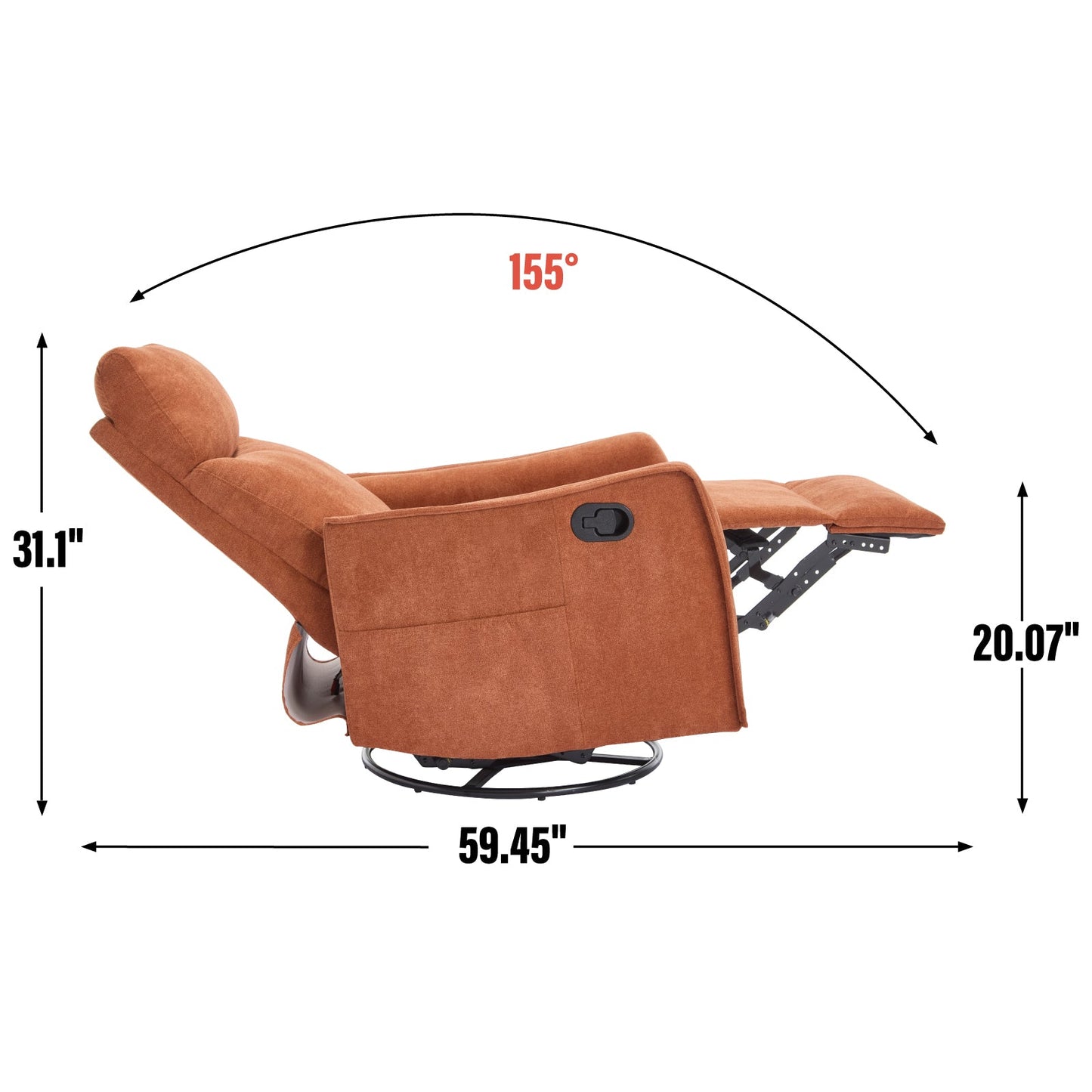 Heat Massage Manual Recliner Chair with Rocker and Swivel in Fabric for Living Room, Orange