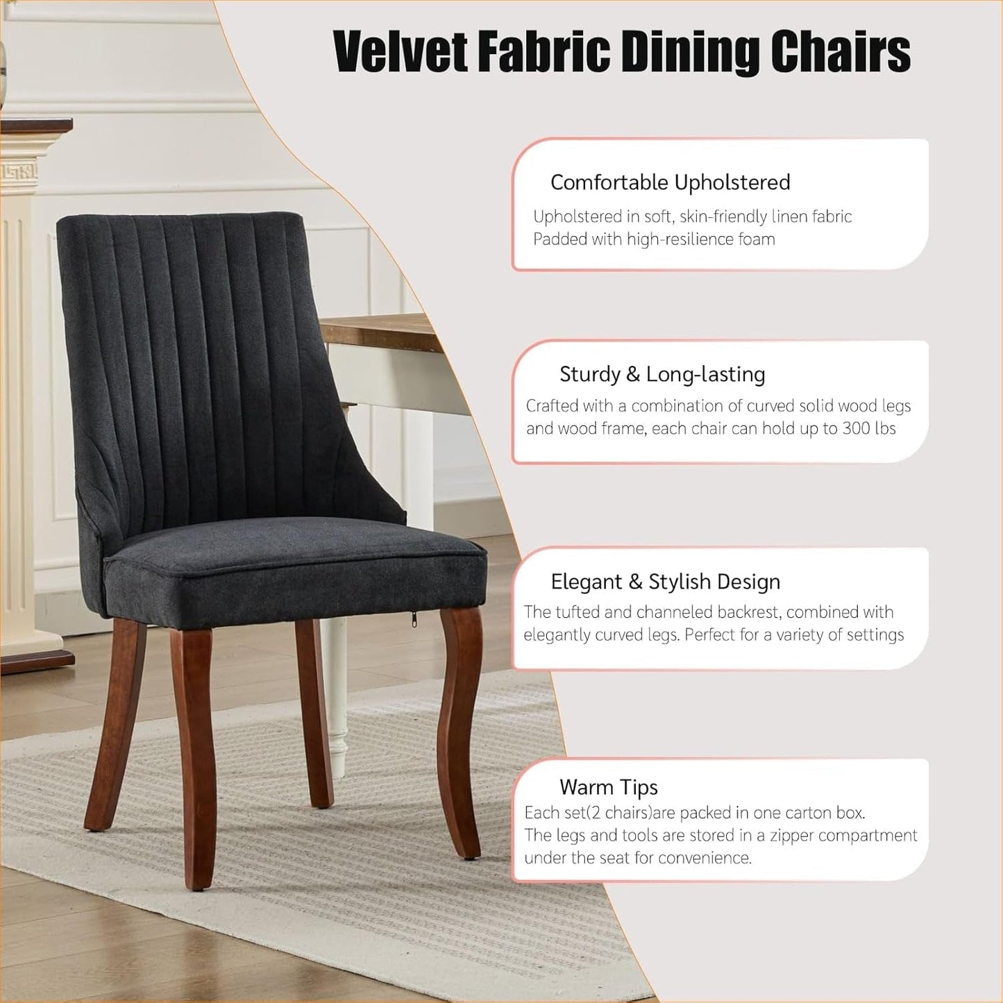 Velvet Dining Chairs Set Of 4 Black For Kitchen Use