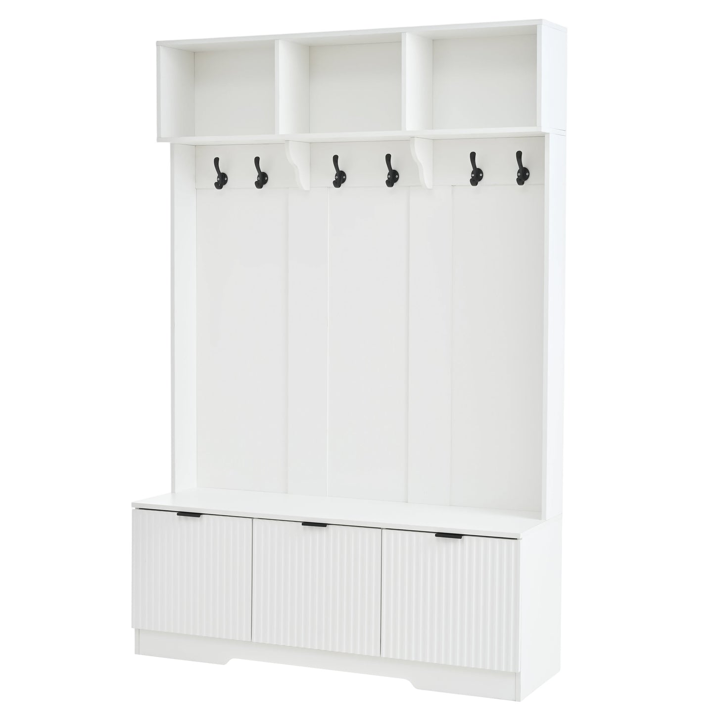 49.6" 5-in-1 Hall Tree with Bench, Shoe Storage & Open Cabinets