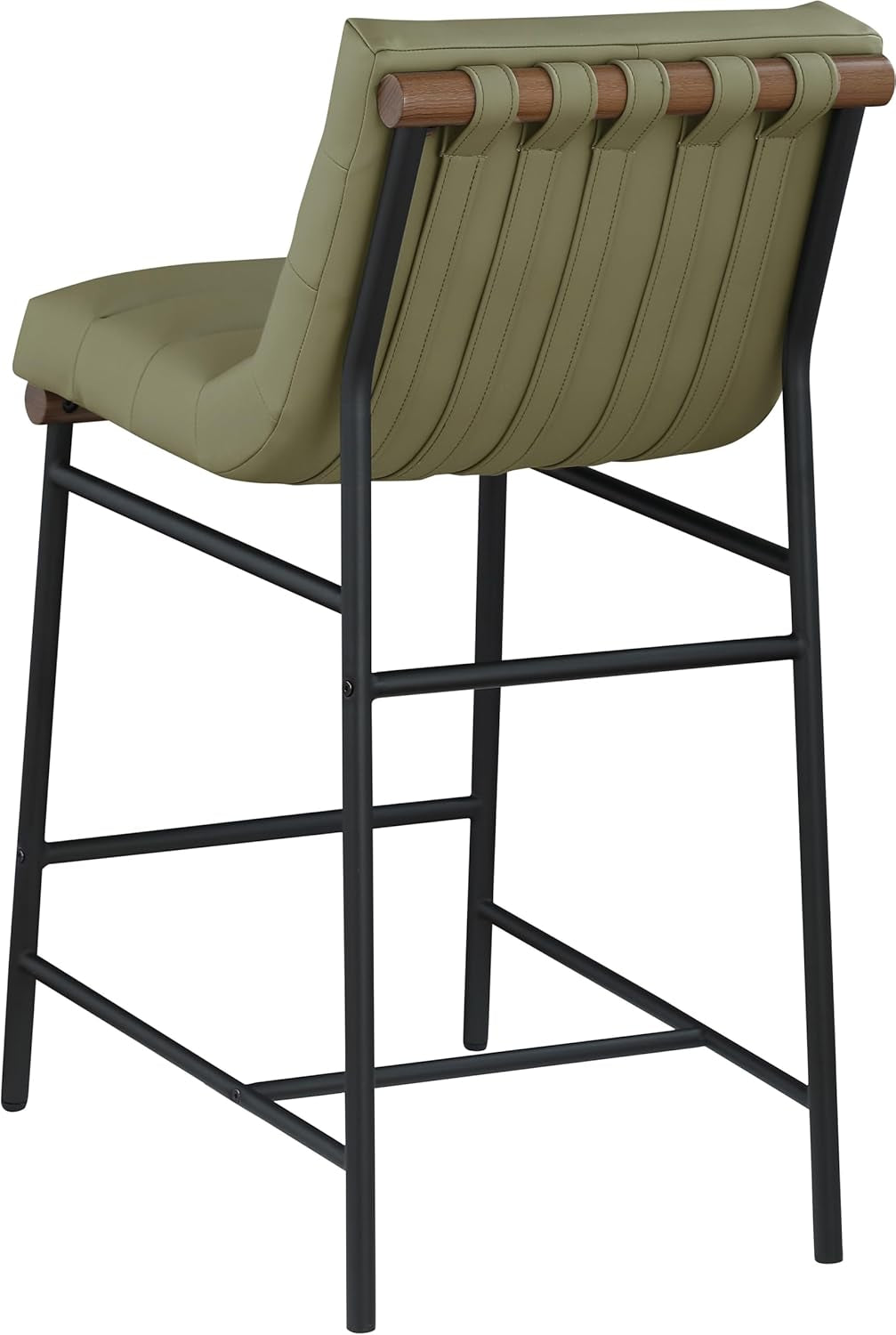 Olive Green Vegan Leather Counter Stool With Black Frame