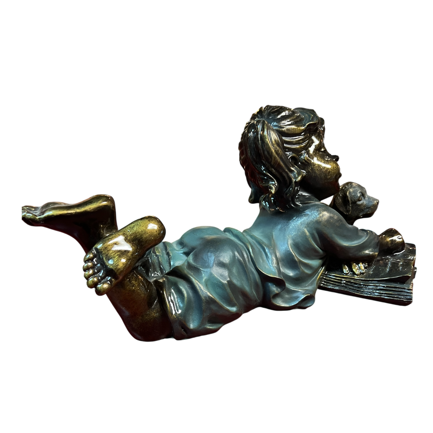 Girl and Pup Reading Figurine