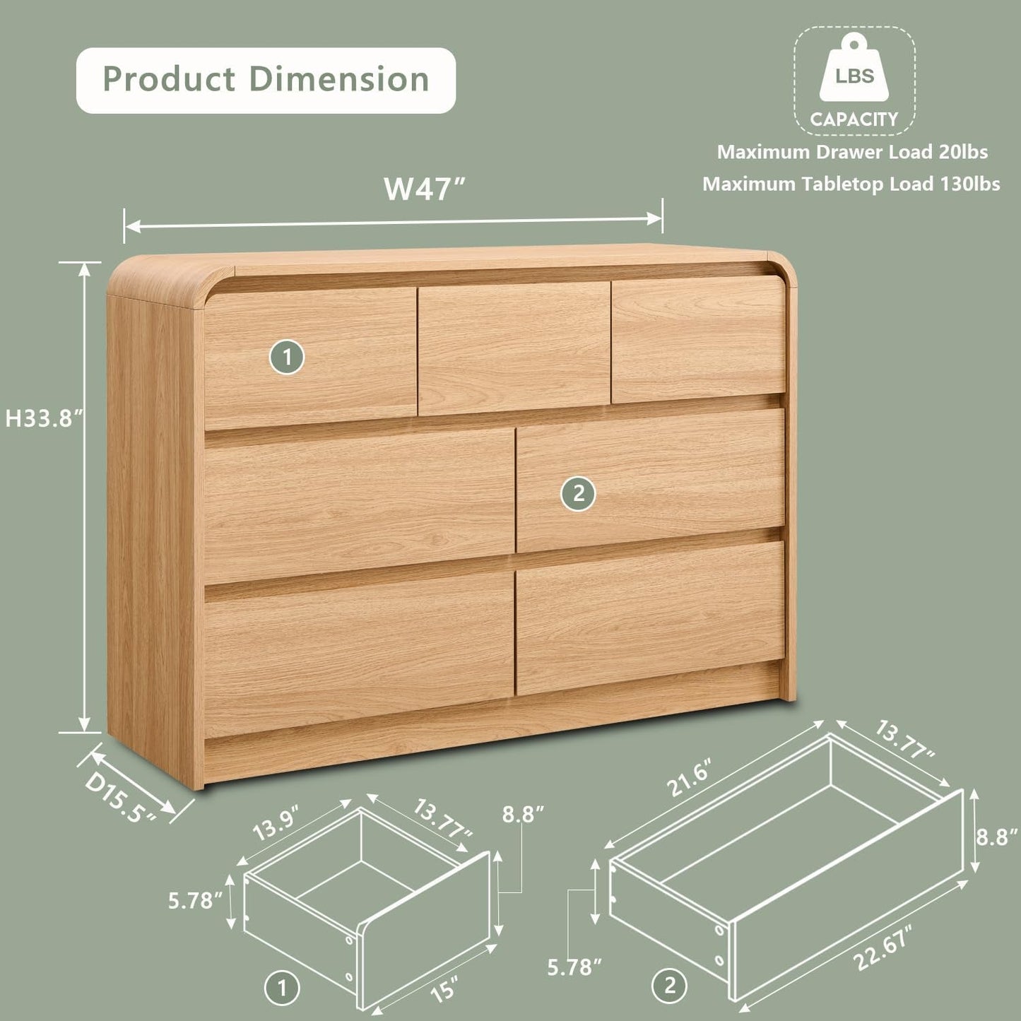Contemporary Oak Seven Drawer Dresser With Textured Surface