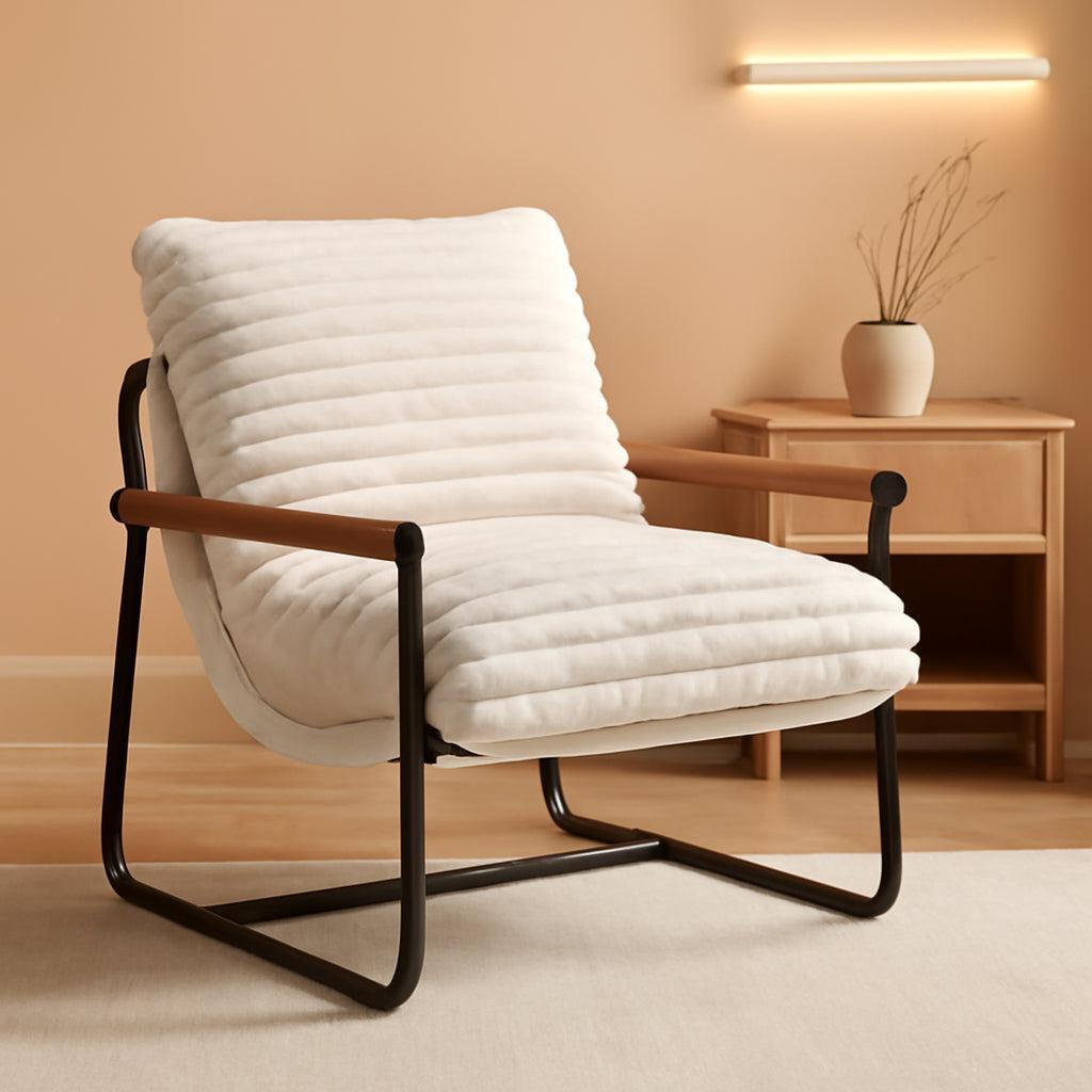 Boucle Sherpa Arm Chair Steel Frame Mid Century Modern