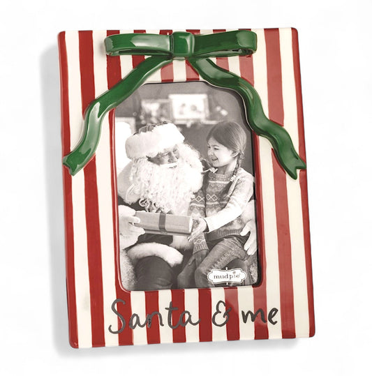 Christmas Bow Red & White Stripe Ceramic Photo Frame