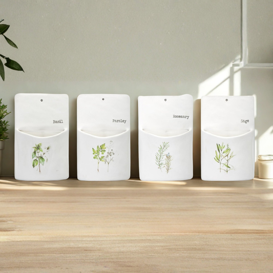 Set of 4 Ceramic Herb Wall Pockets