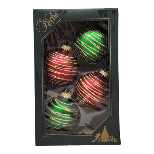 Krebs Value Glass Ornament 4 pack - Red and Green Swirl