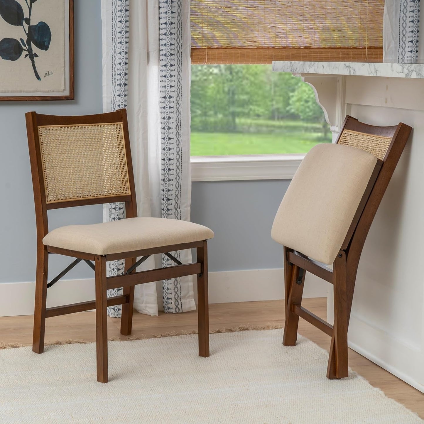 Kasi Brown Natural Rattan Cane Foldable Dining Side Chair