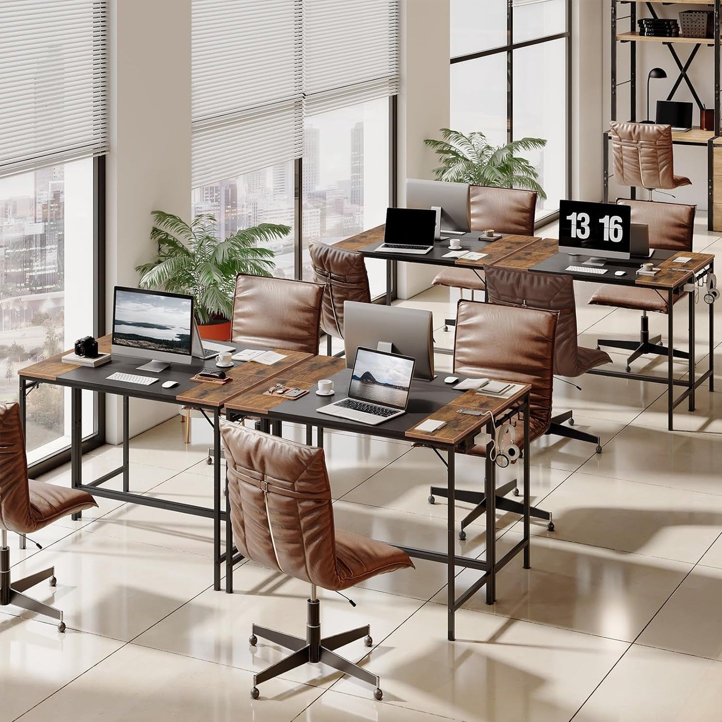 Computer Desk With Power Outlets In Rustic Brown And Black