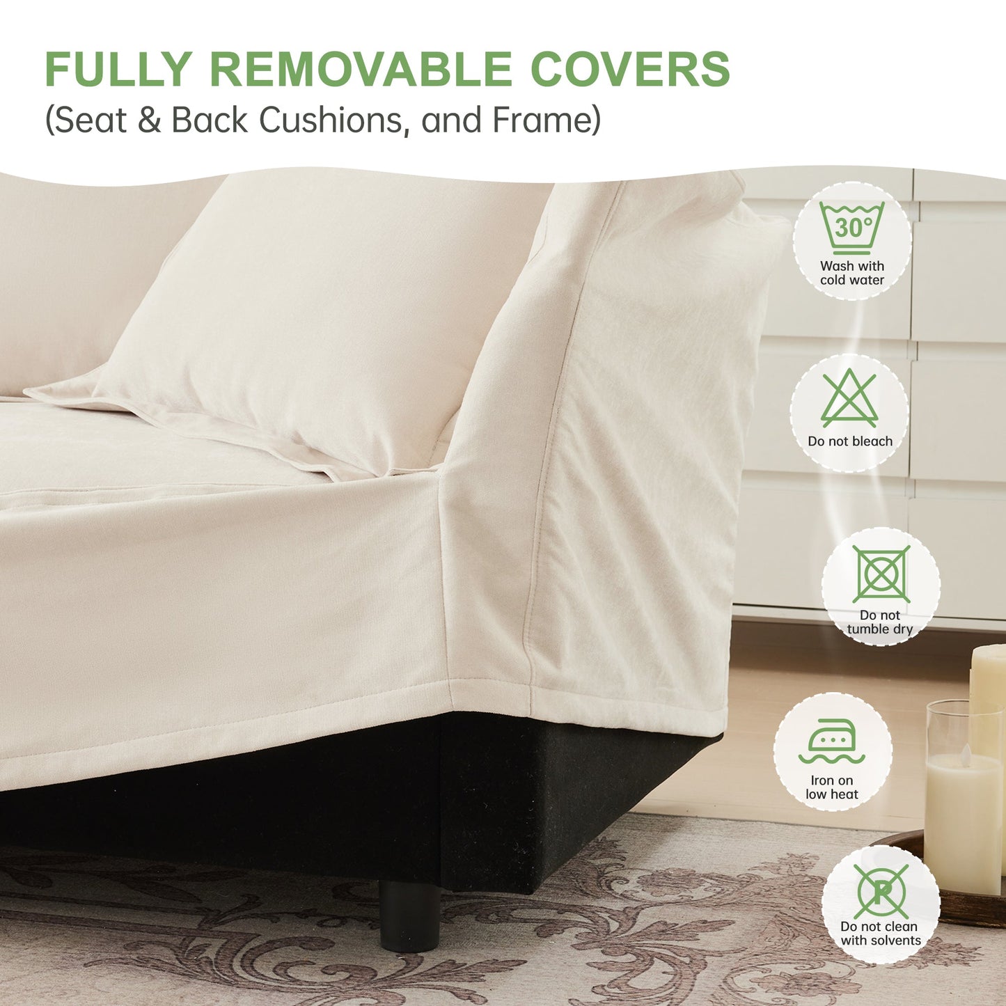 Living Room Sofa Slipcovered Sofa 3 Seater Sofa With 3 Ottomans