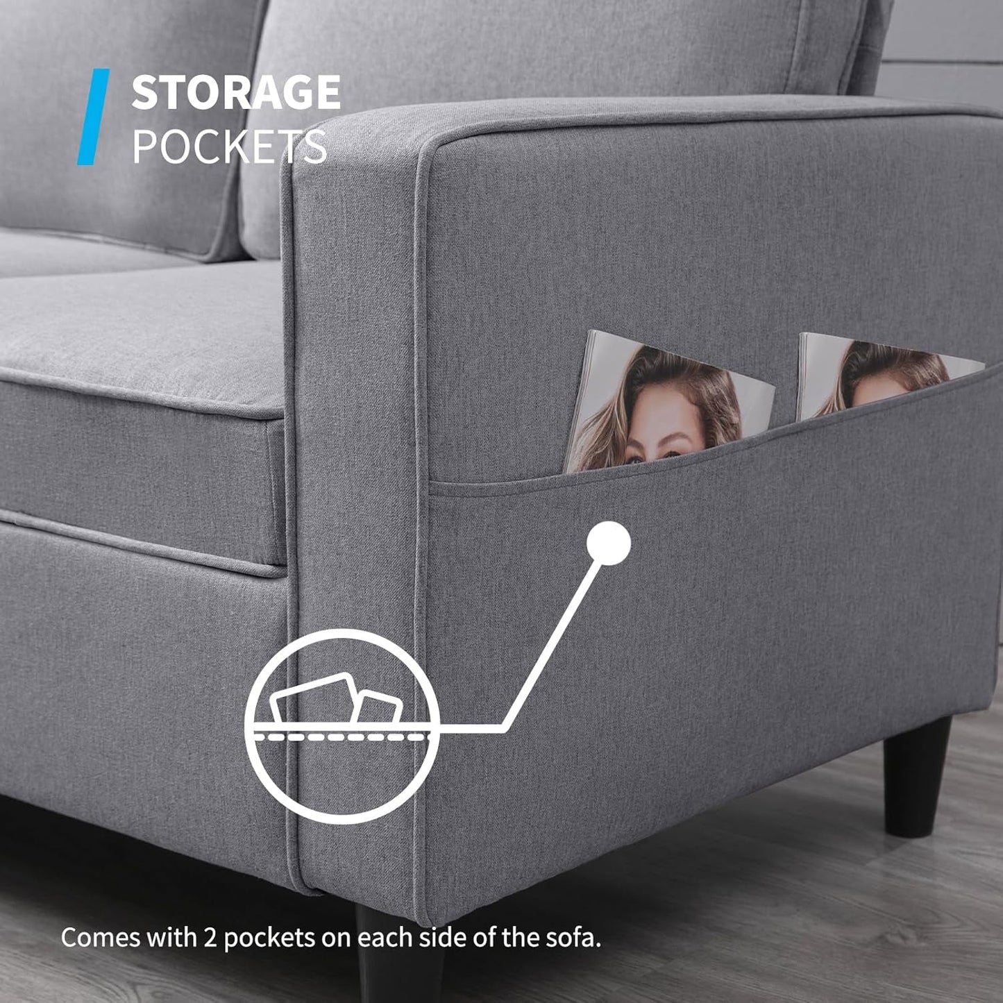 Light Grey Convertible Sofa Set With Storage Ottoman