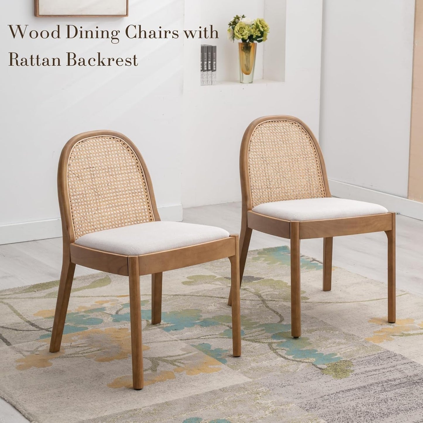 Beige Rattan Dining Chairs Featuring Contemporary Wood