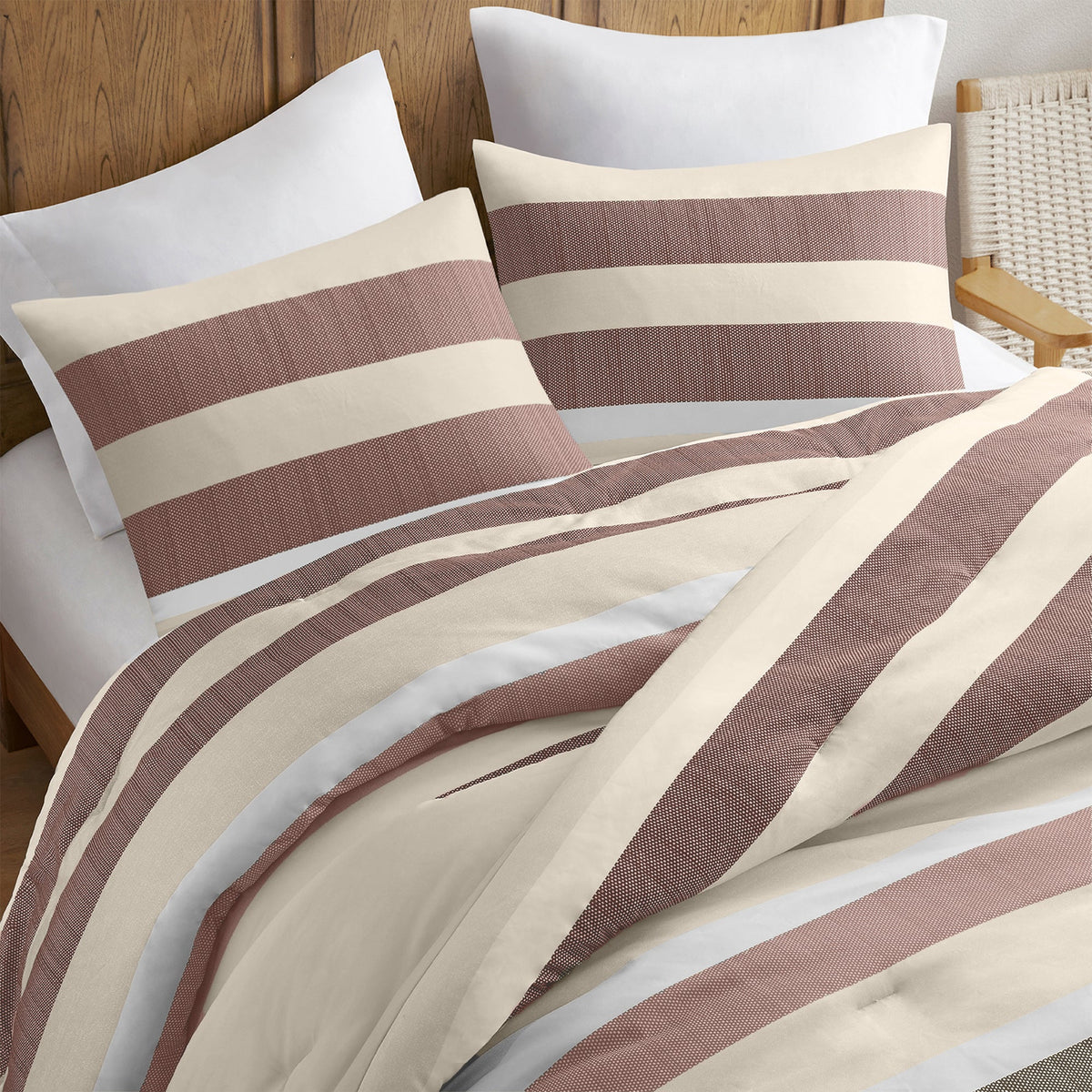 3-Piece King/Cal King Stripe Textured Print Comforter Set