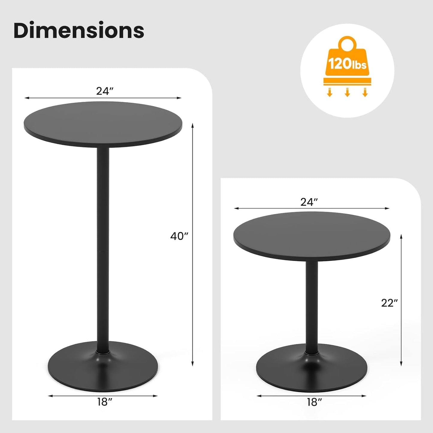 Bar Table Convertible Height Twenty Four Inch Round Top Surface