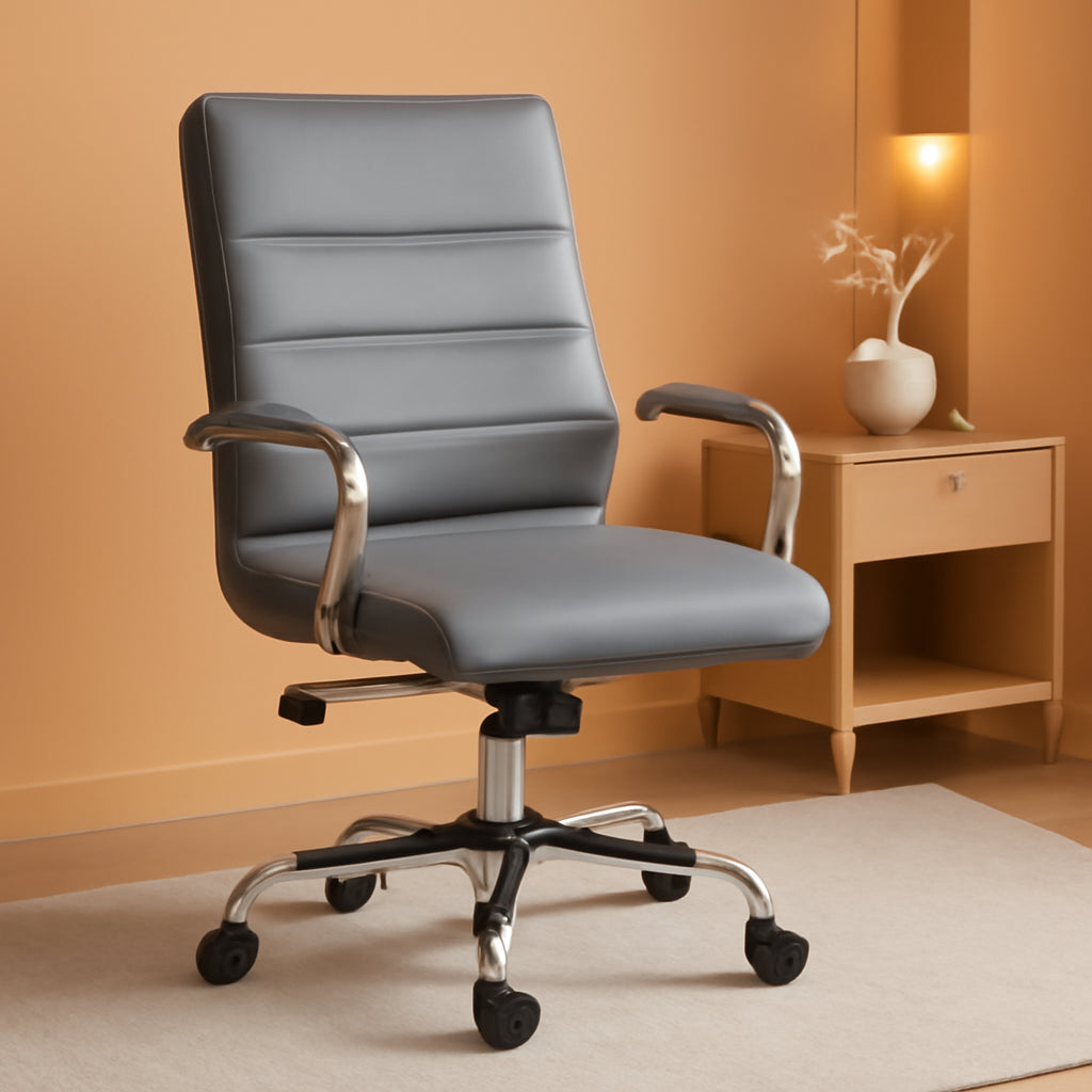 Whitney High Back Leather Office Chair With Adjustable Height Gray Chrome