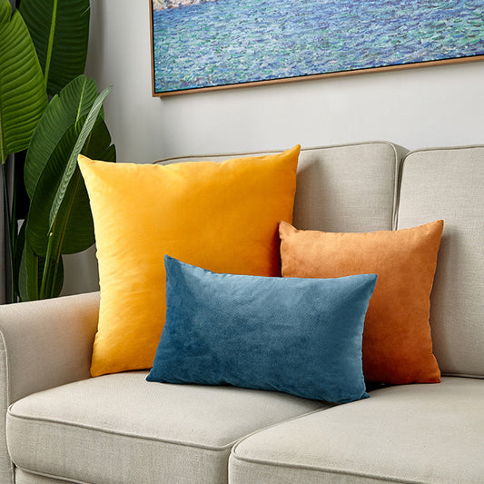 Mixed well colors of Blue yellow and orange Pack of 3 velvet throw pillow covers and inserts included 3 sizes of 1 of 20"x20", 1 of 18"x18"and 1 of 12"x20", 20x20 inch.