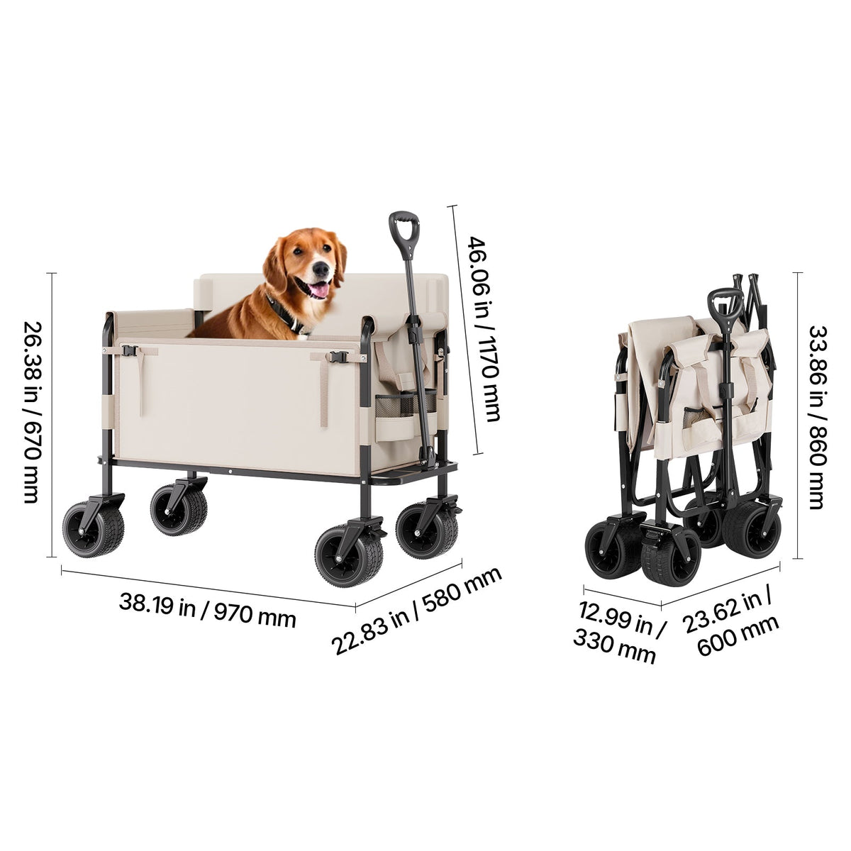 Foldable Wagon Cart Converts to Bench - 550lb Load & 220L Utility Wagon for Camp