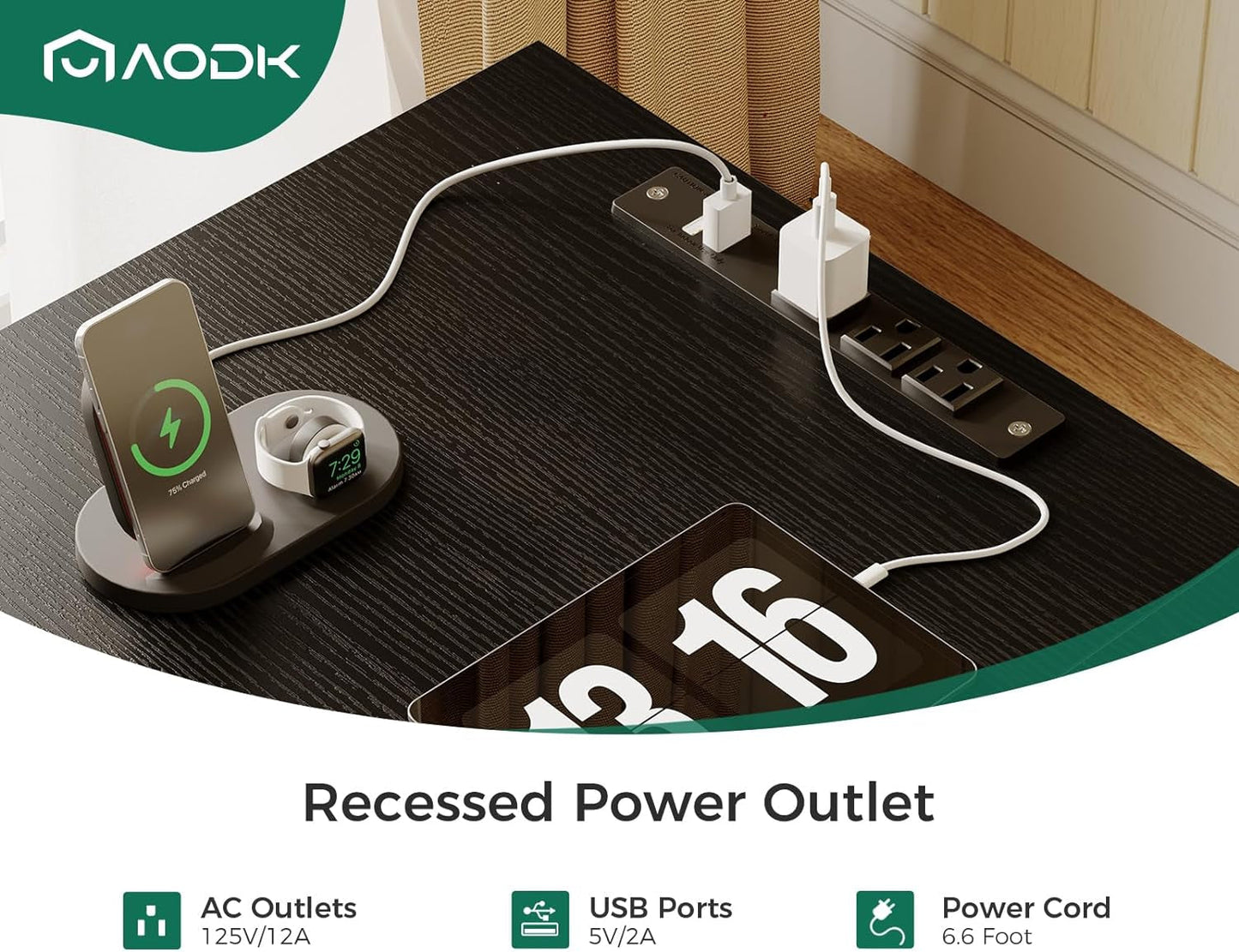 66 Inch L Shaped Computer Desk With LED Lights And Power Outlet