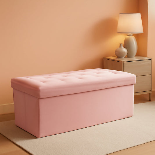 Pink 43 Inch Velvet Lux Foldable Storage Ottoman Bench
