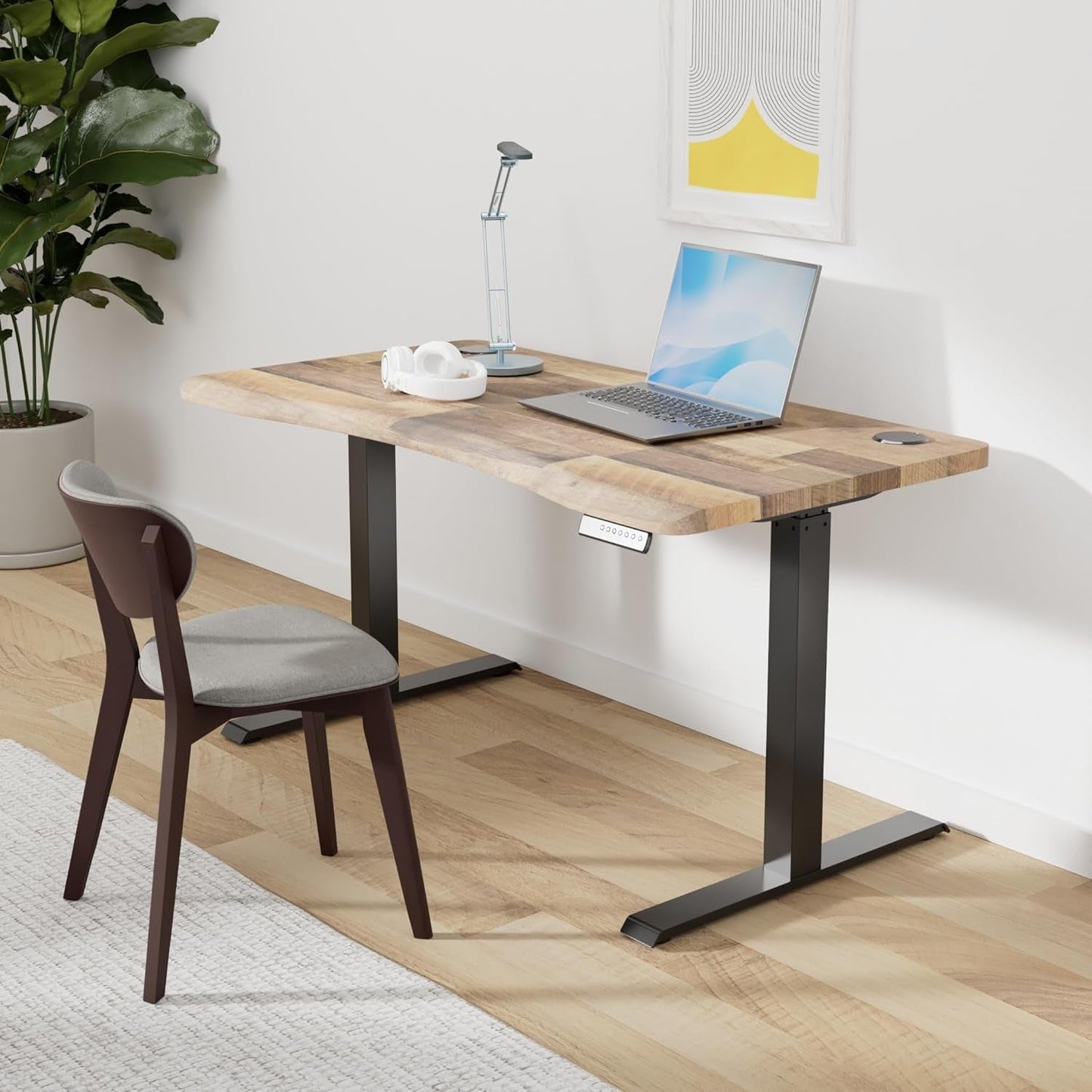 Electric Height Adjustable Standing Desk 54 By 26 Inches Reclaimed Wood