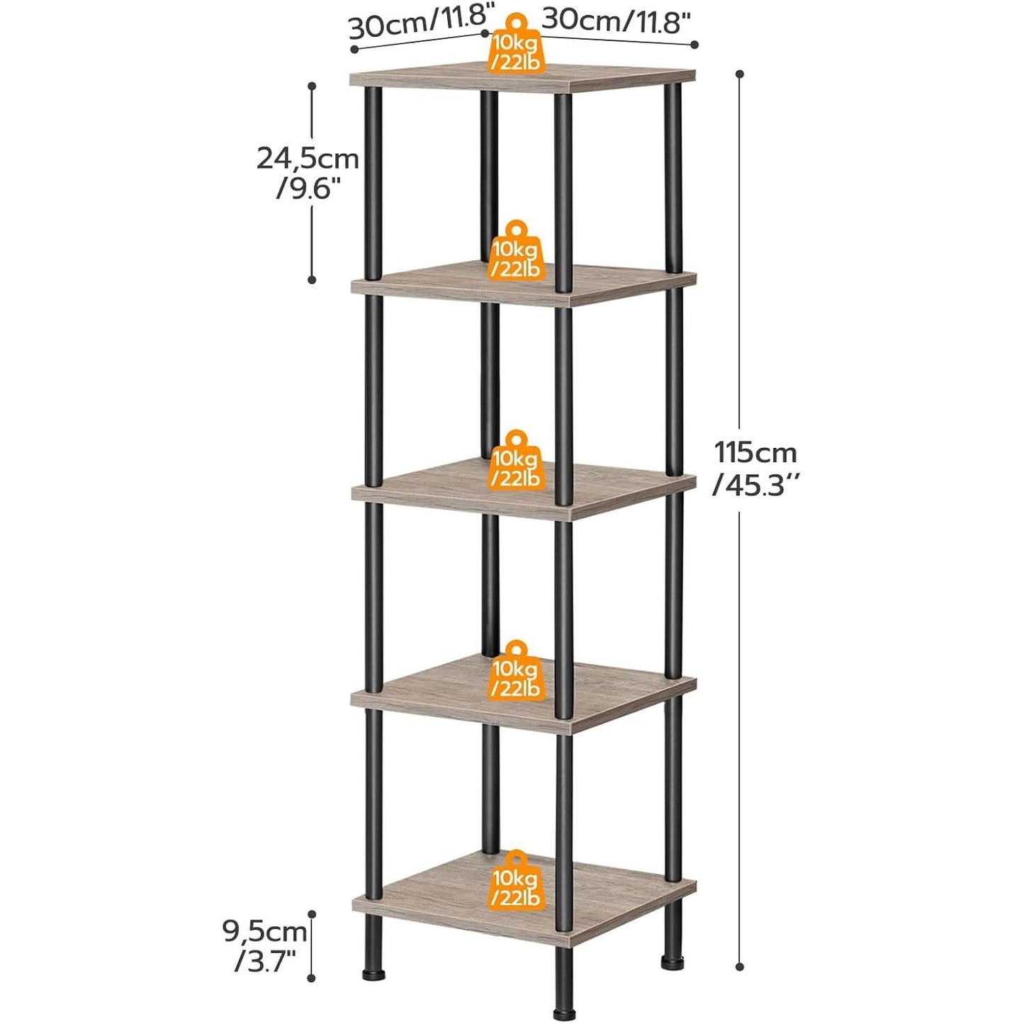 5 Tier Corner Shelf Stand Greige and Black No Tool Assembly