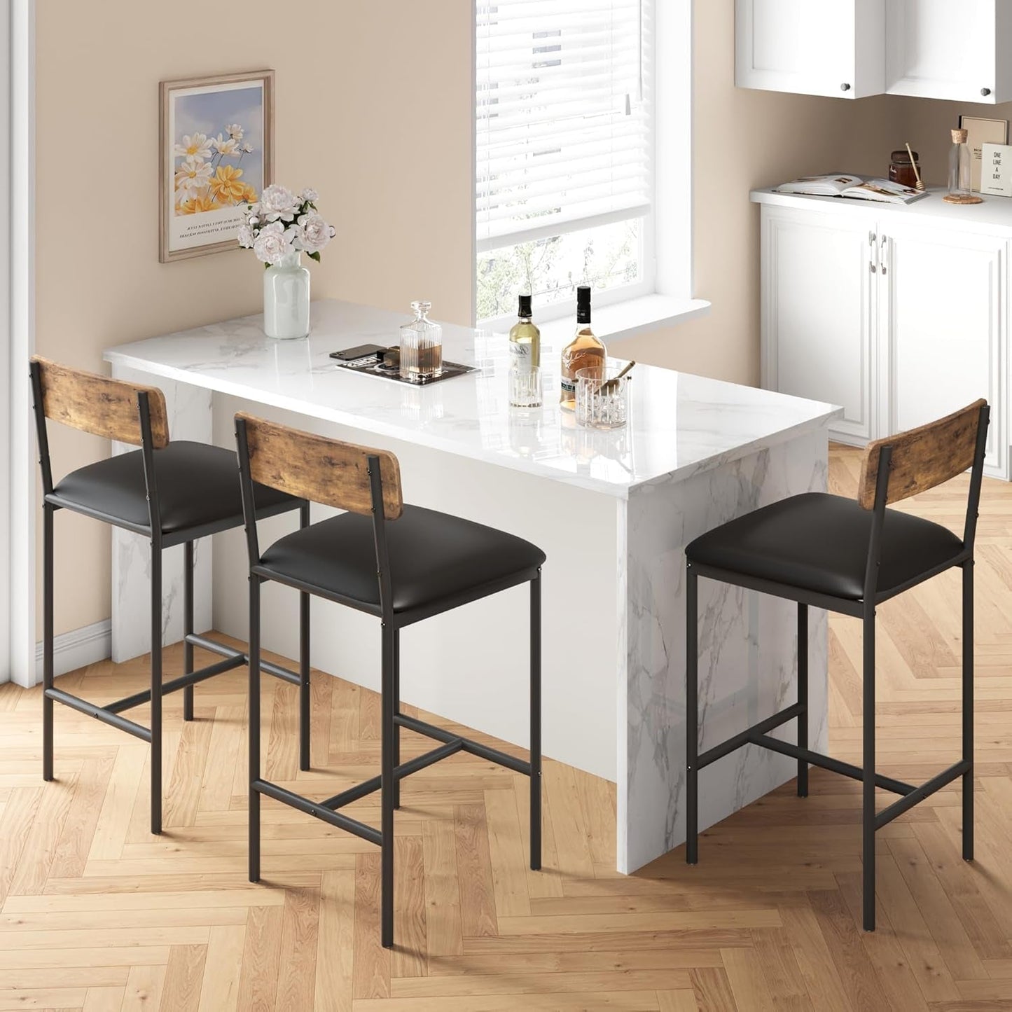 Upholstered Bar Stools Set of Two with Backrest