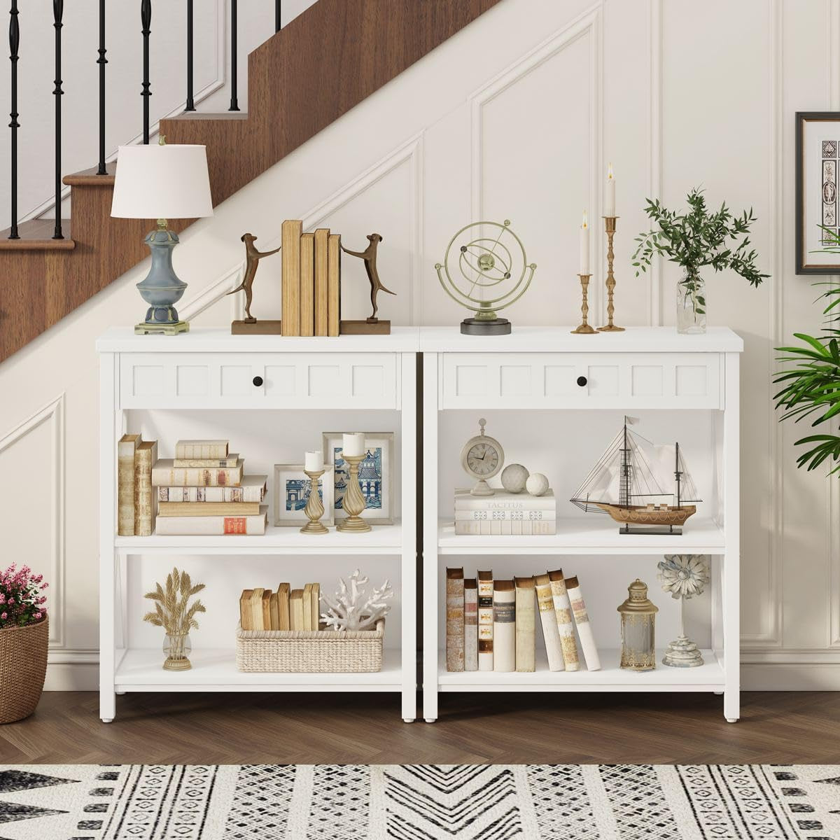 Bookcase With Drawer In White Oak Finish For Living Room