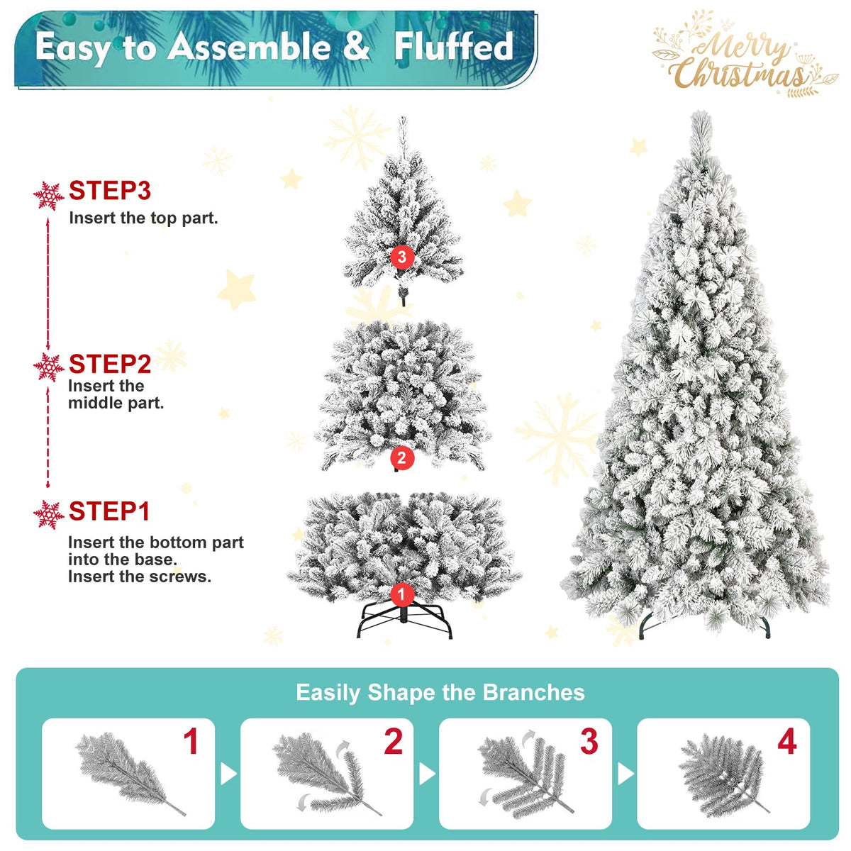 7FT Flocked Christmas Tree with 450 Warm LED Lights