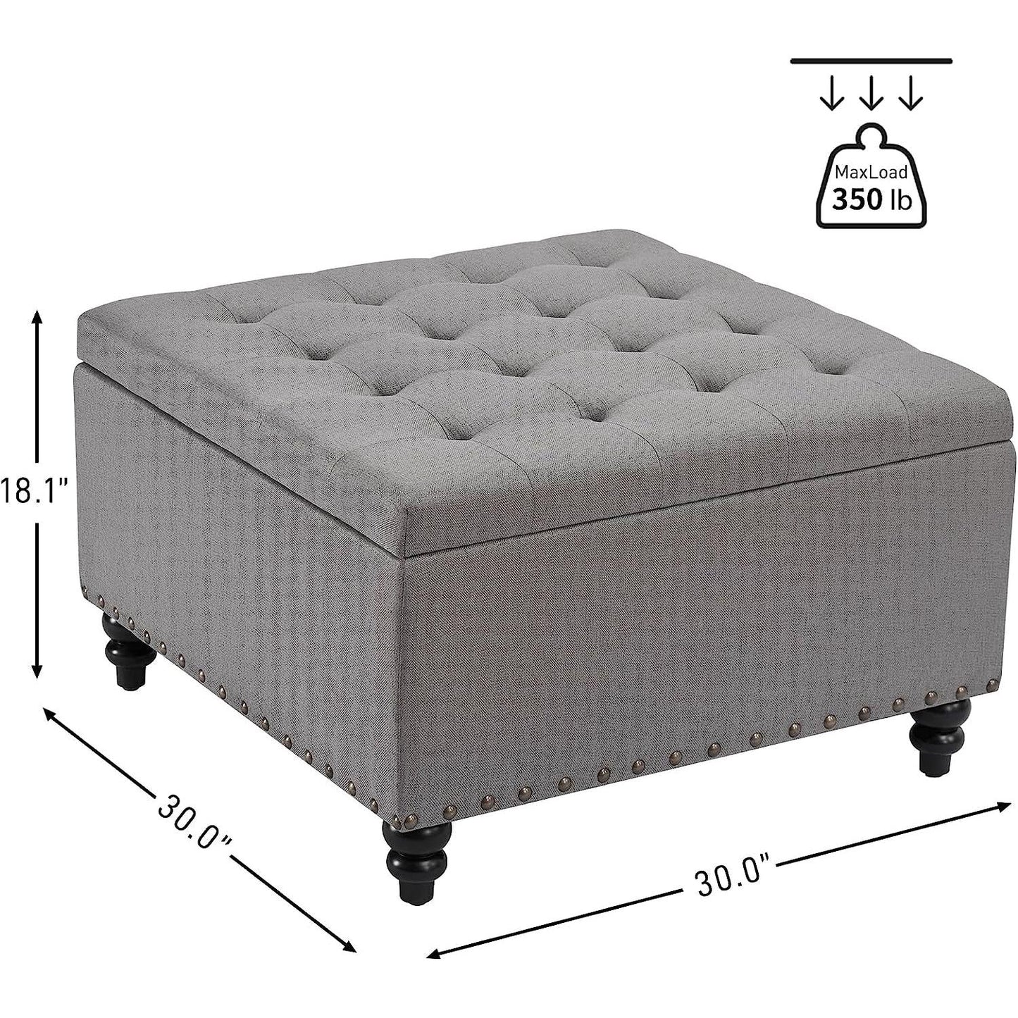 Grey Tufted Storage Ottoman Square For Living Room