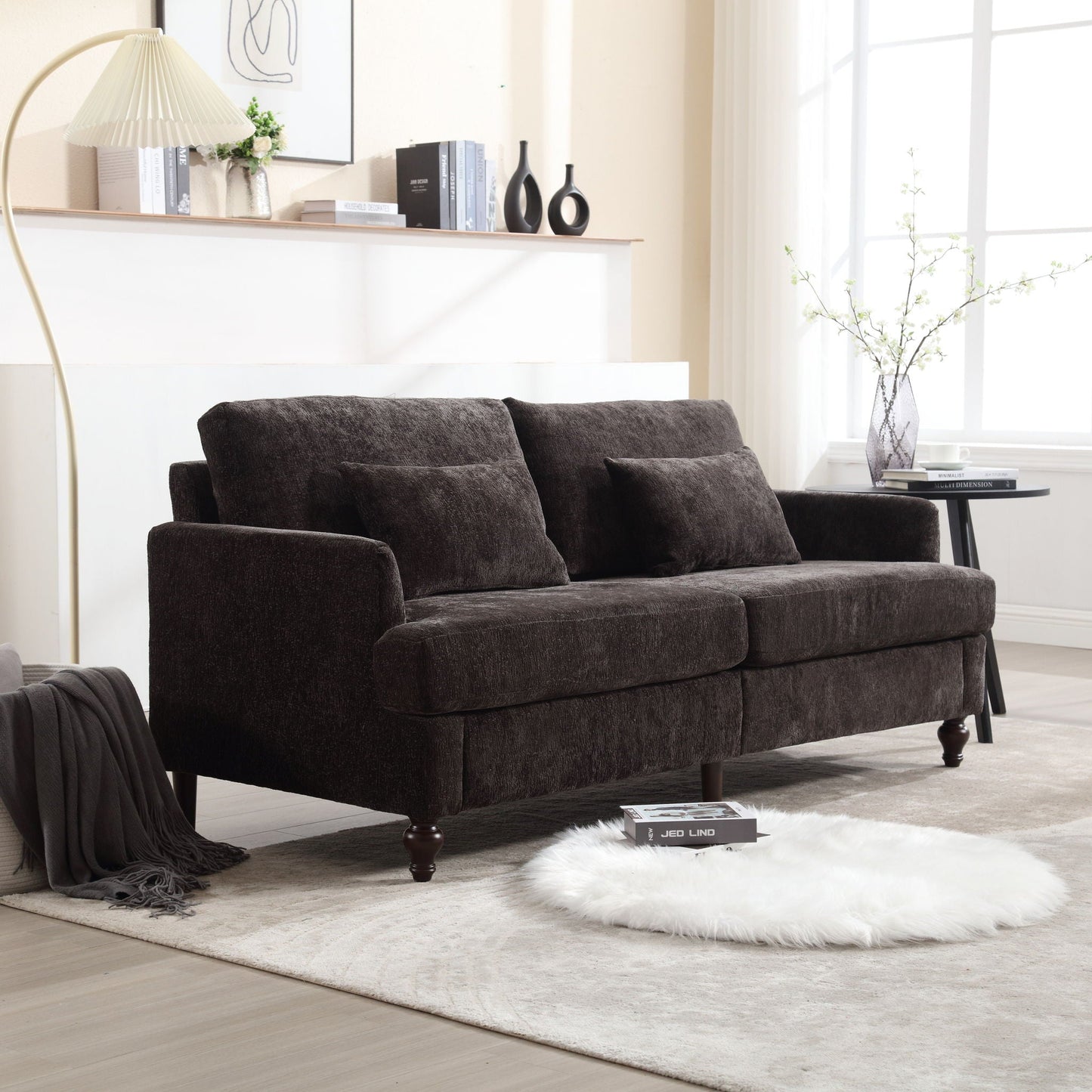 Mid Century Modern Fabric Loveseat Sofa, 2 Seat Upholstered Couch
