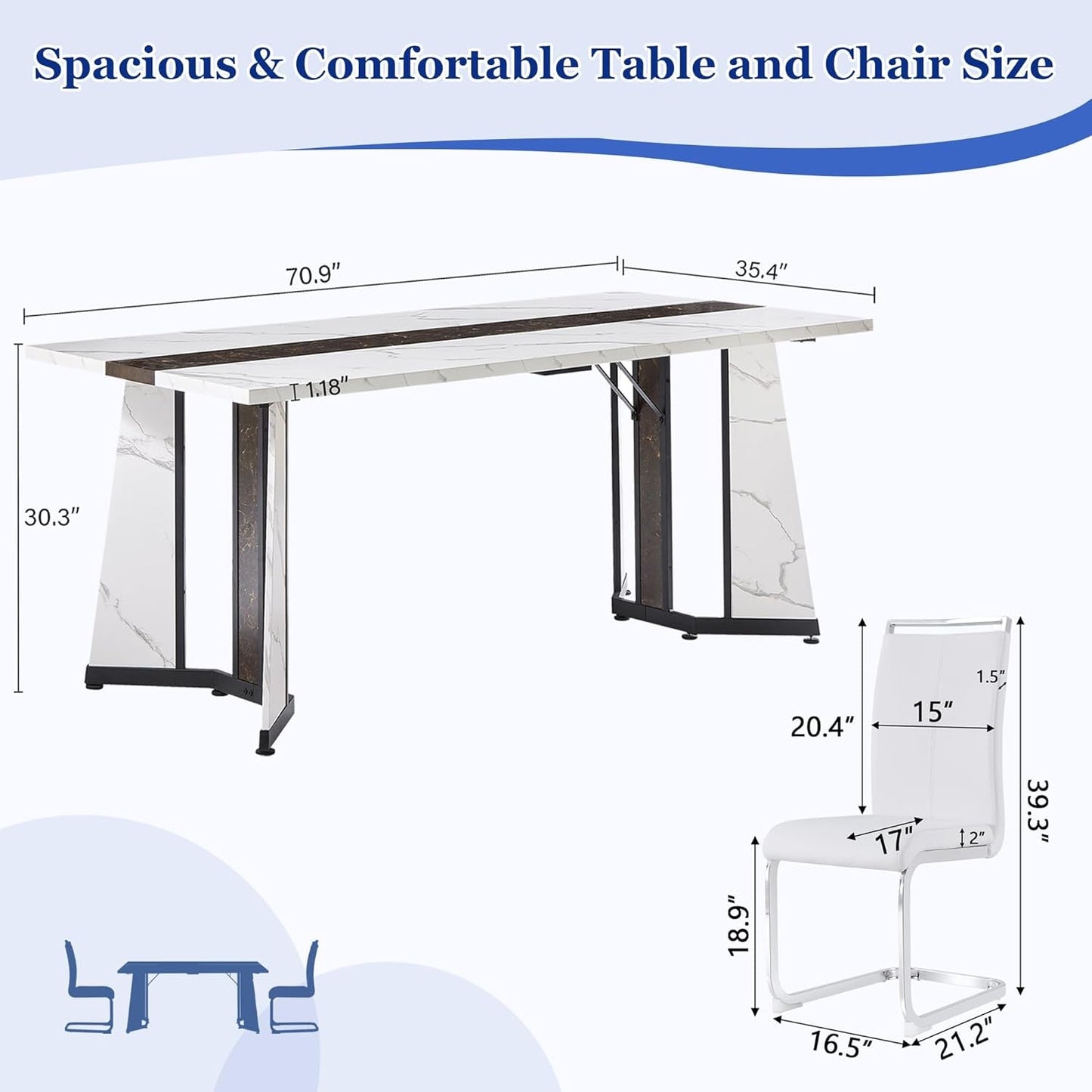 Dining Table Set For Six Seventy One Inch White Marble Top Leather Chairs