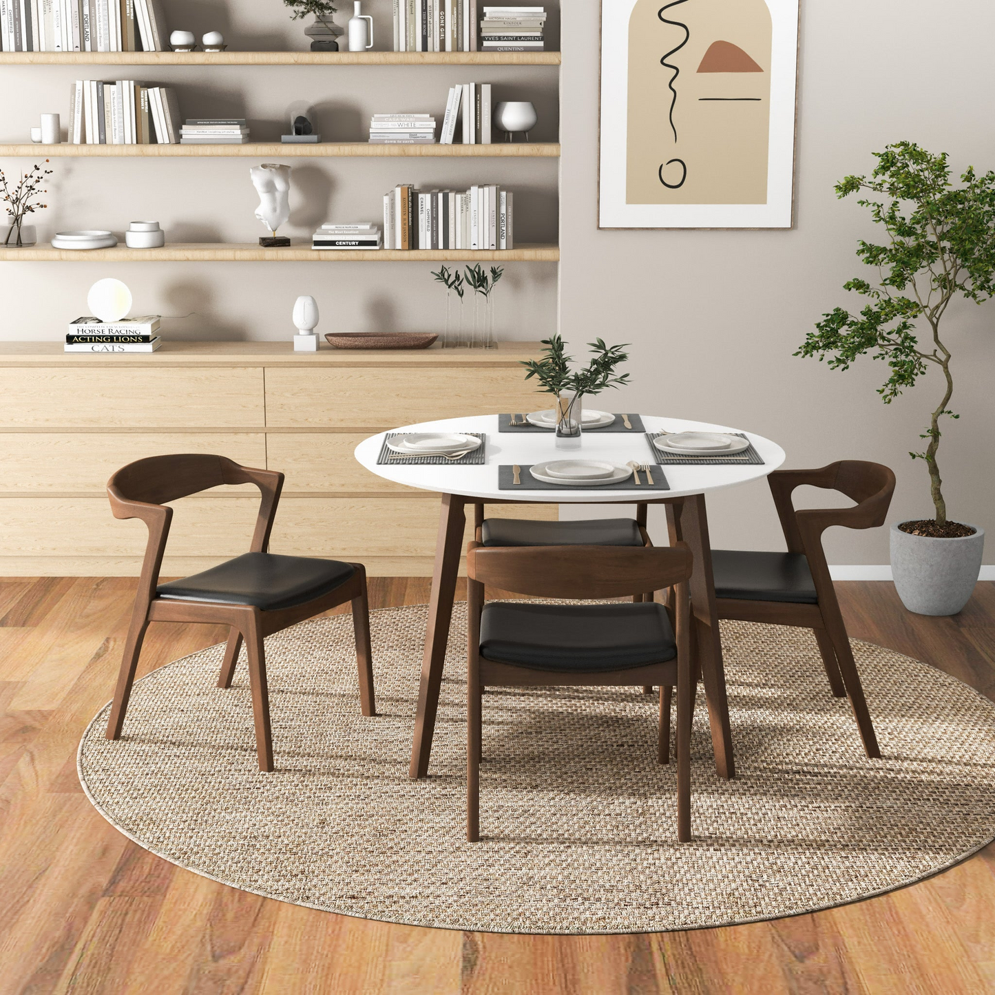 Alina Contemporary Dining Table with Smooth White Finish and Solid Wood Base 43' Diameter X 29.5' H Kitchen Dining Room Circle Dinner Pedestal Table
