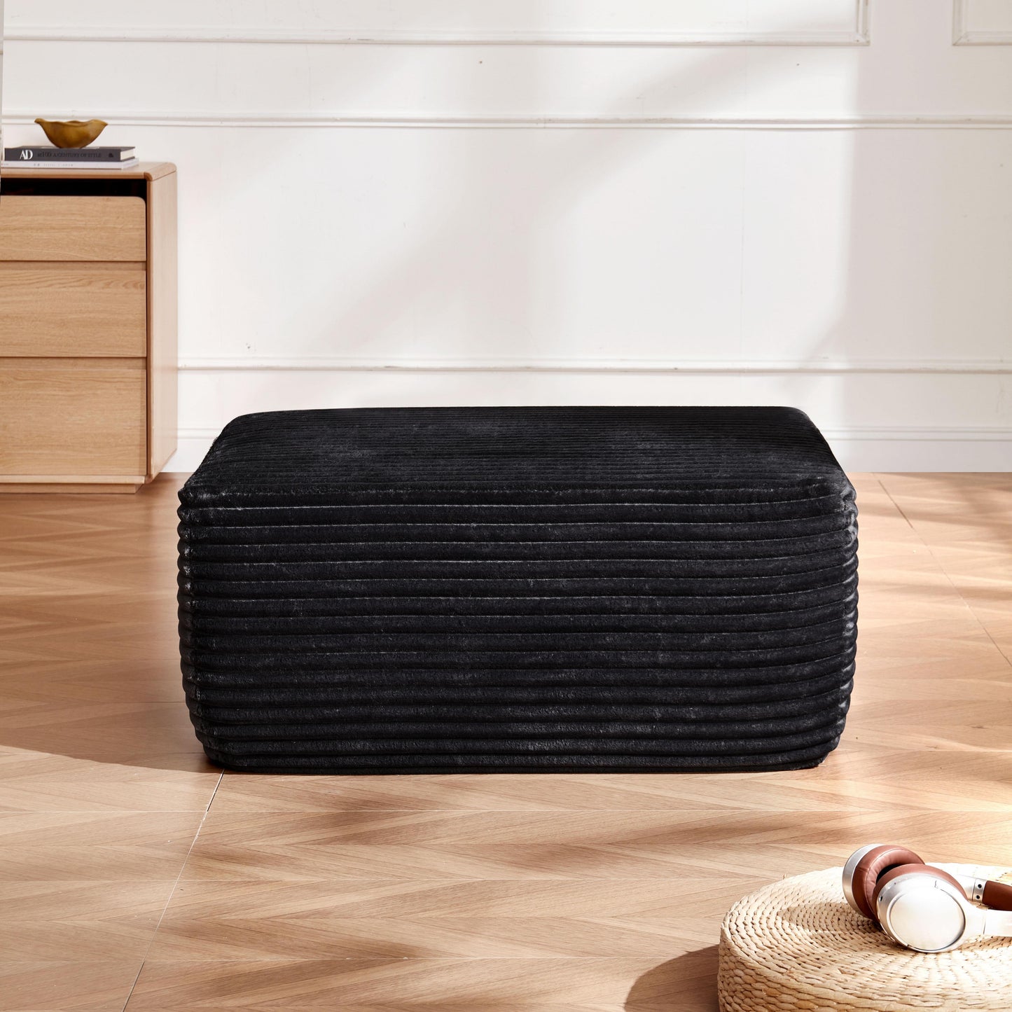 Premium Black Plush Ottoman