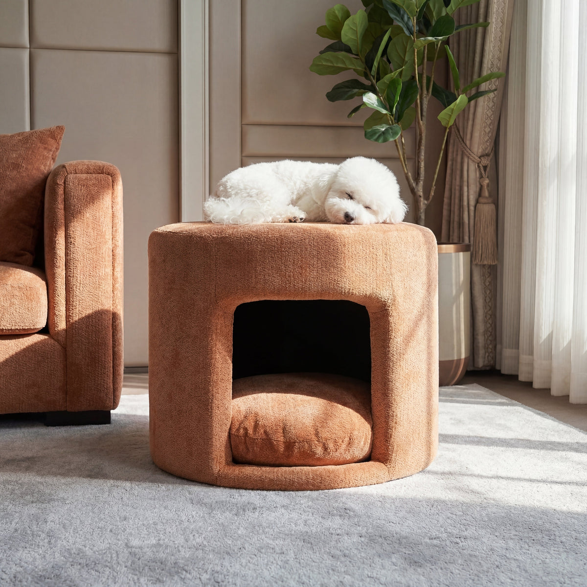 Orange Pet Friendly Ottoman with Removable Pet Cushion